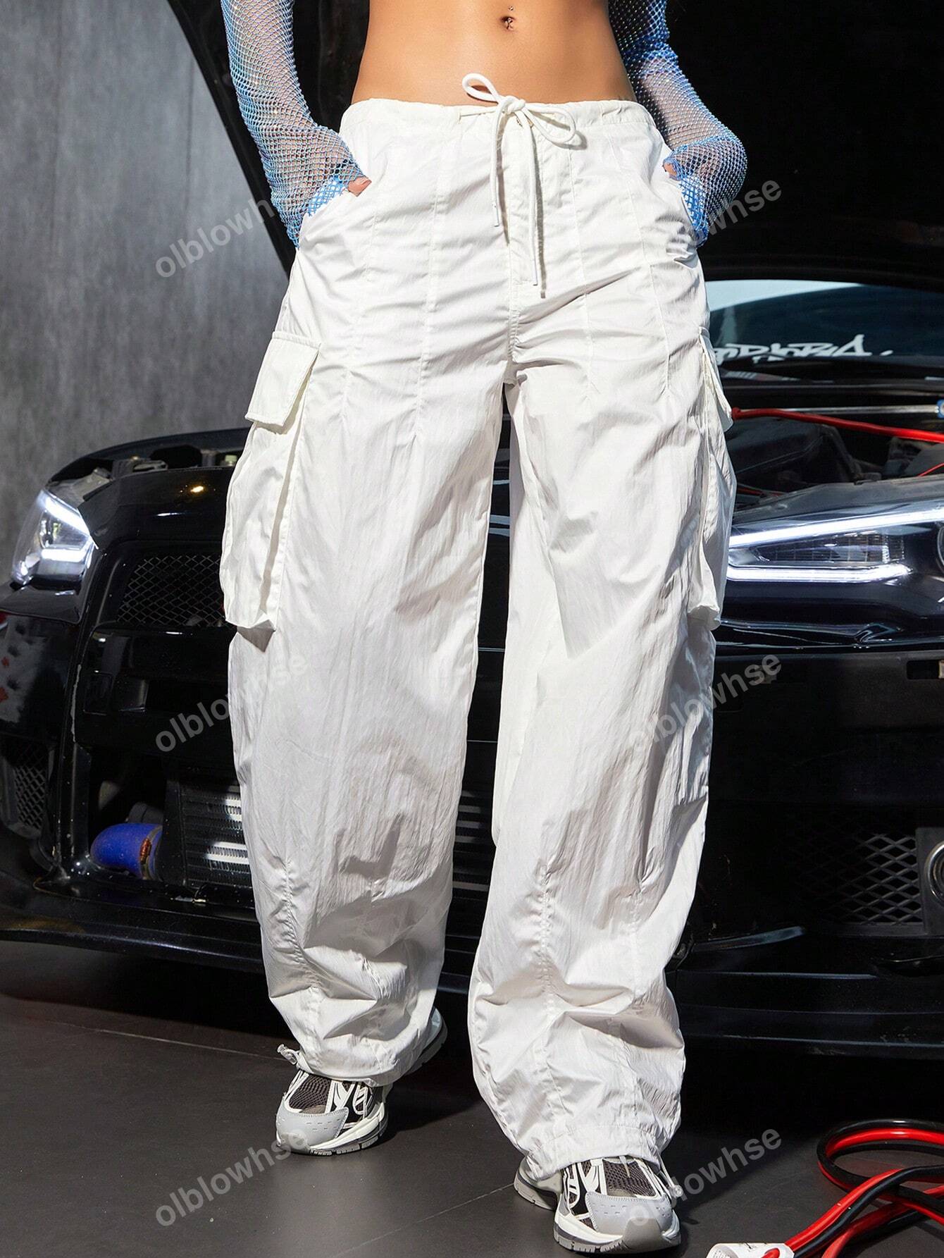 Street Vibes Drawstring Waist Wide Leg Parachute Cargo jogger Pants