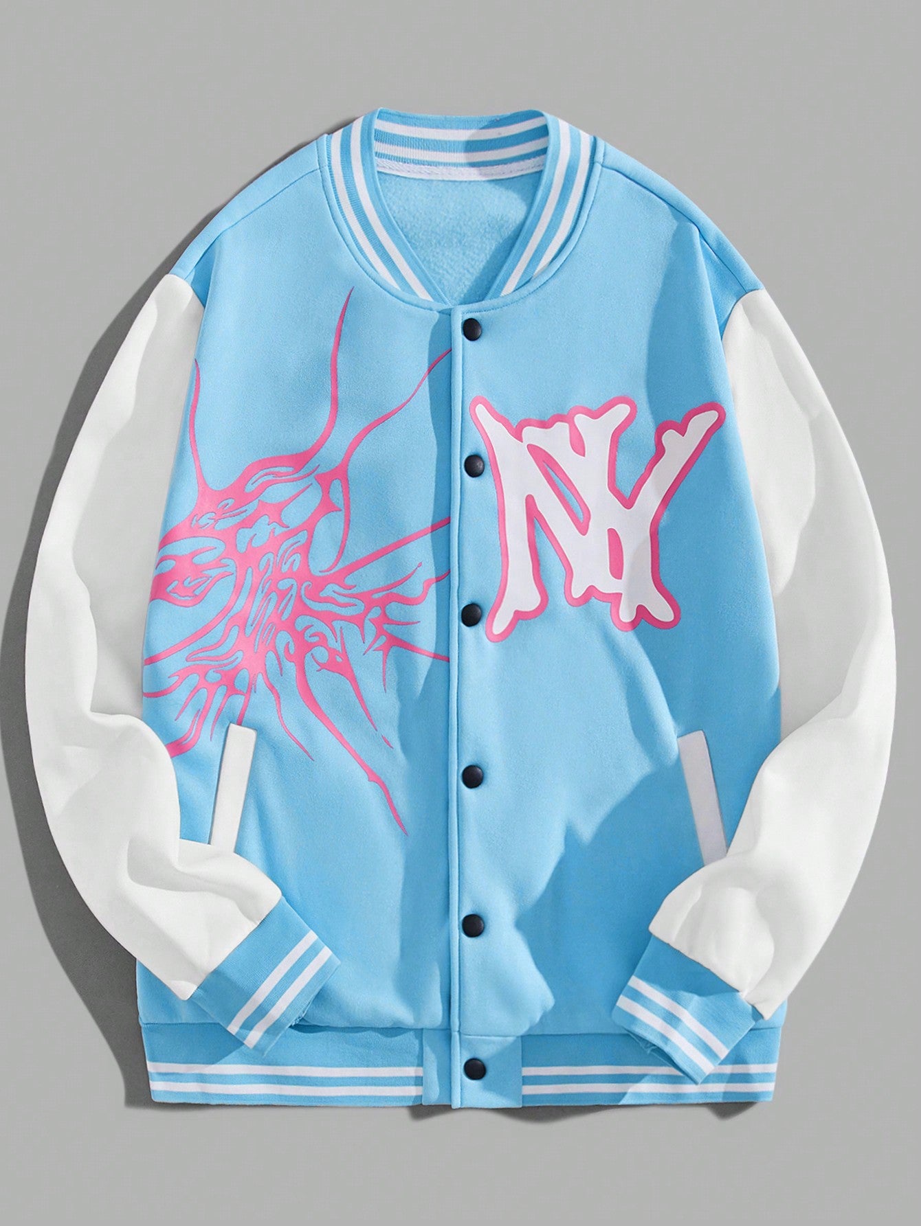 Men Letter Graphic Two Tone Varsity Jacket