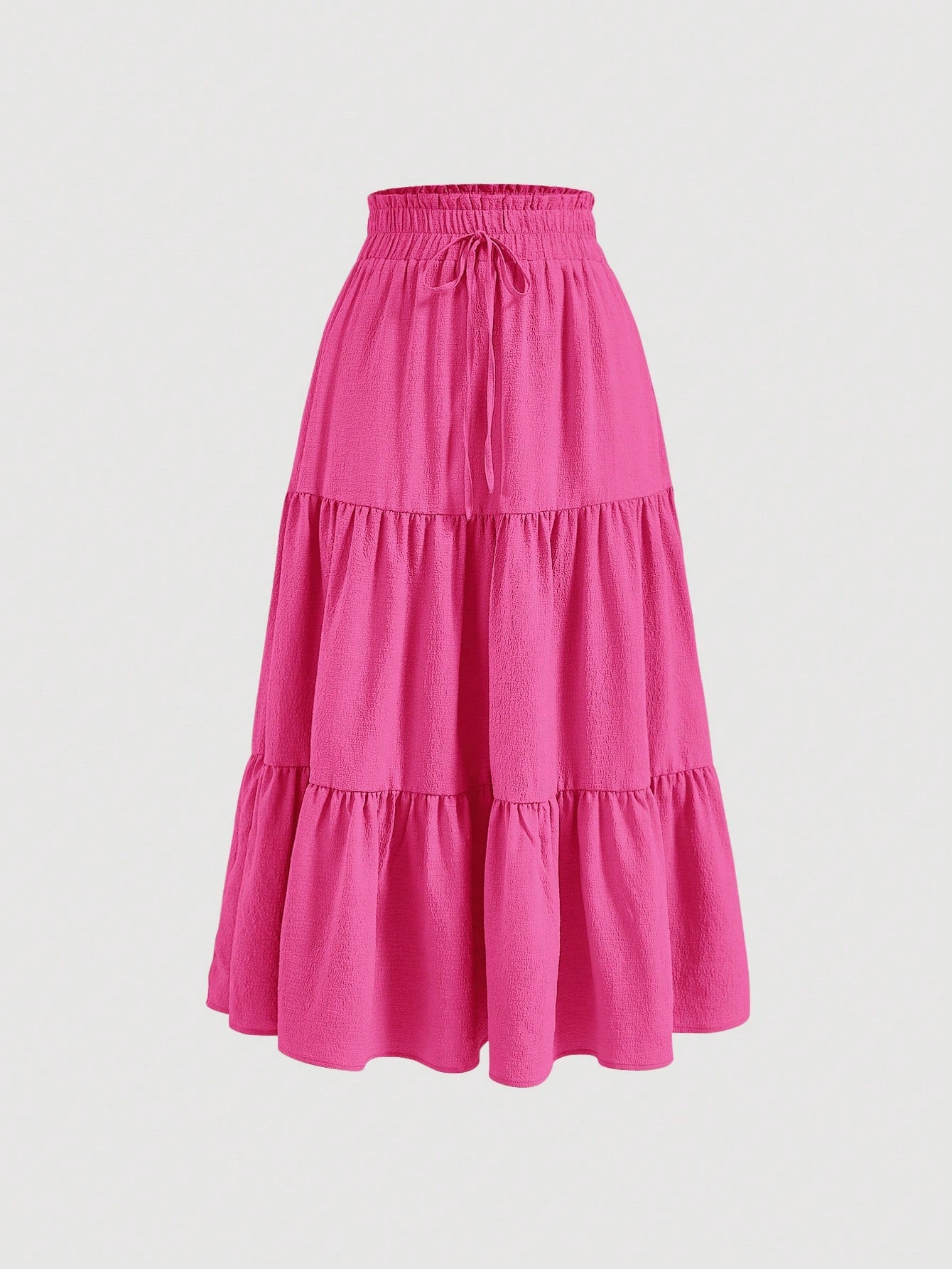 Solid Drawstring Waist Ruffle Hem Skirt