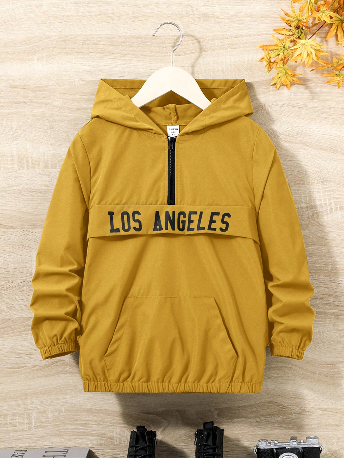 Tween Boy Letter Graphic Half Zip Hooded Jacket