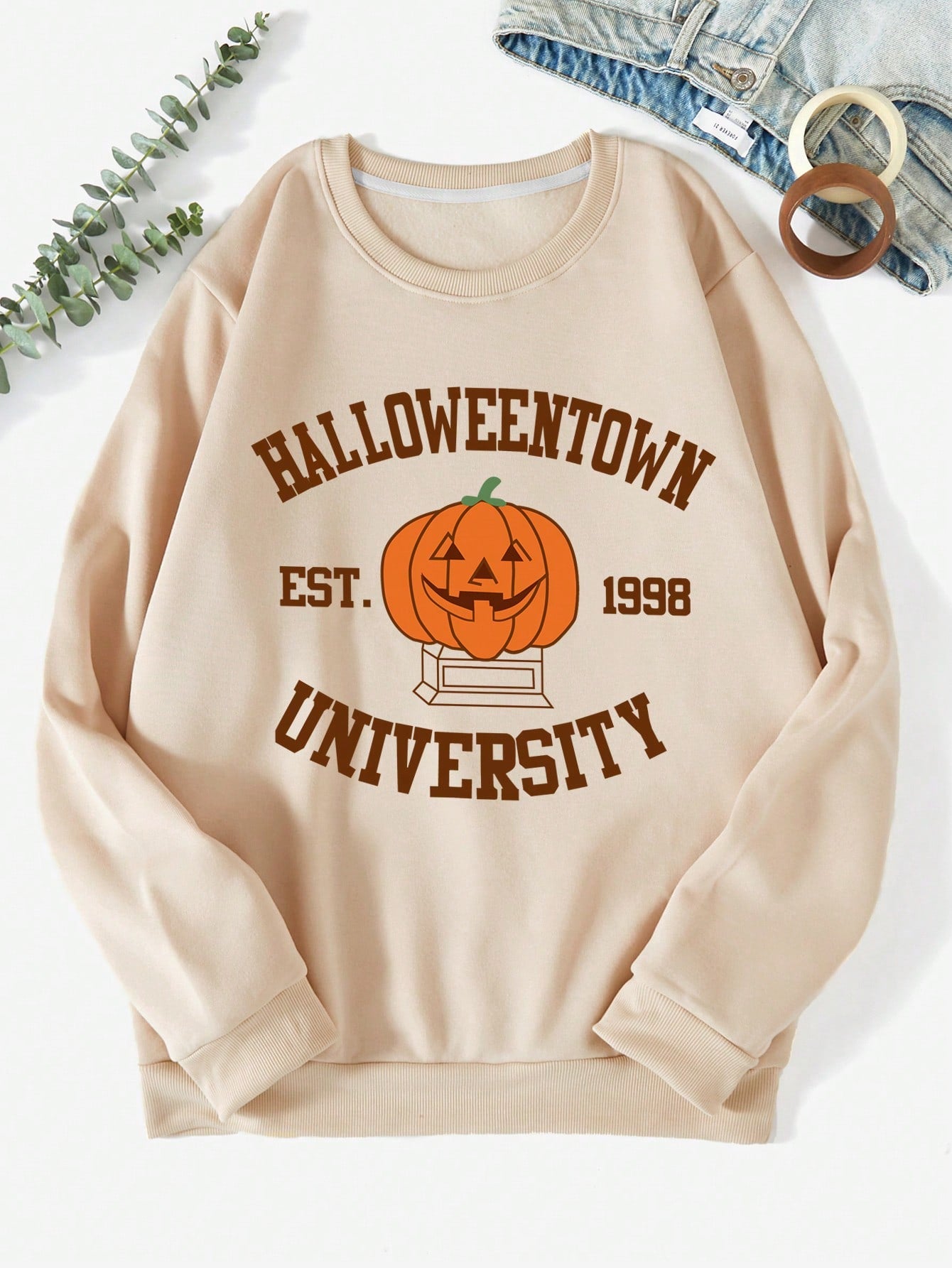 Plus Halloween Print Thermal Lined Sweatshirt