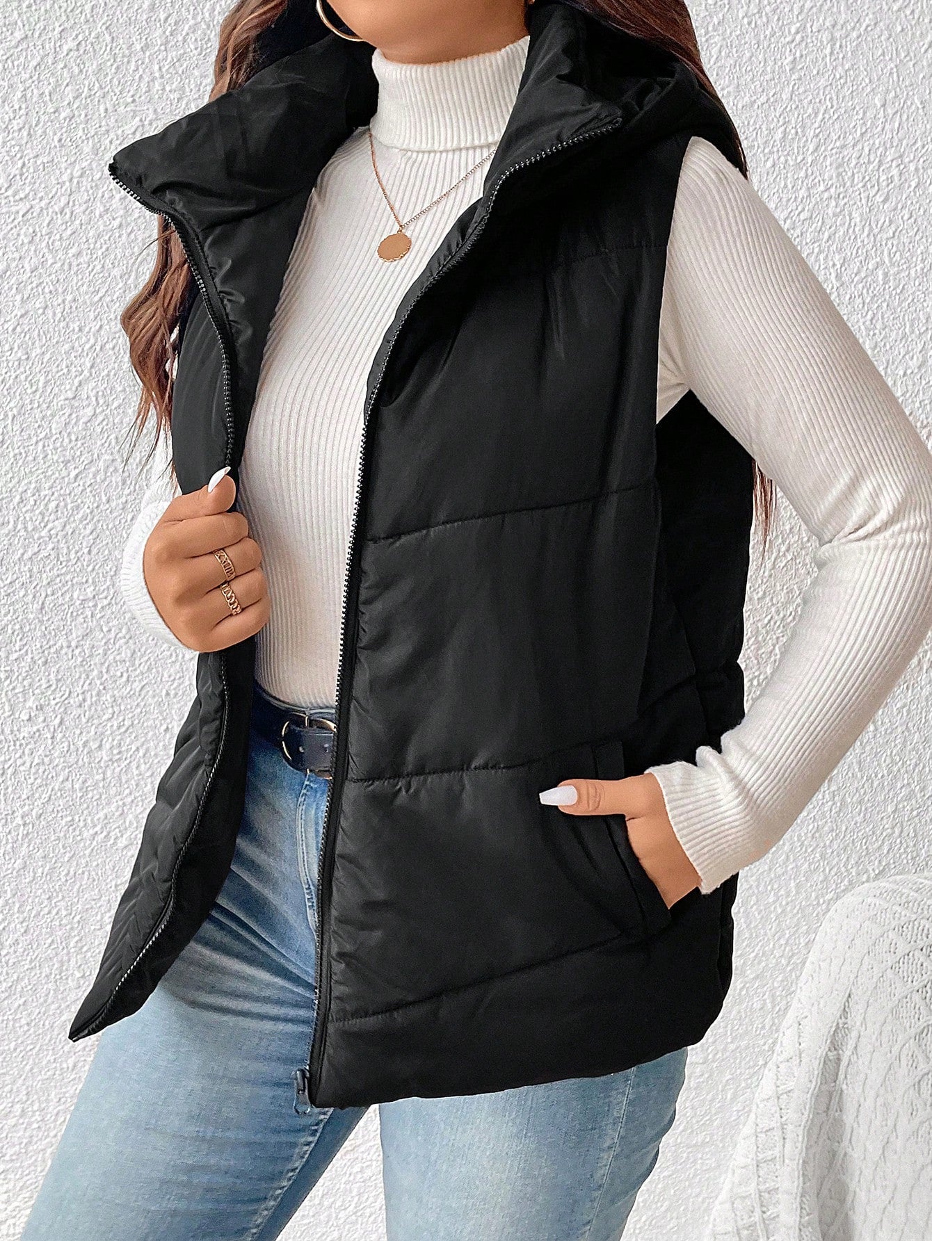 Frenchy Plus Zip Up Hooded Vest Puffer Coat