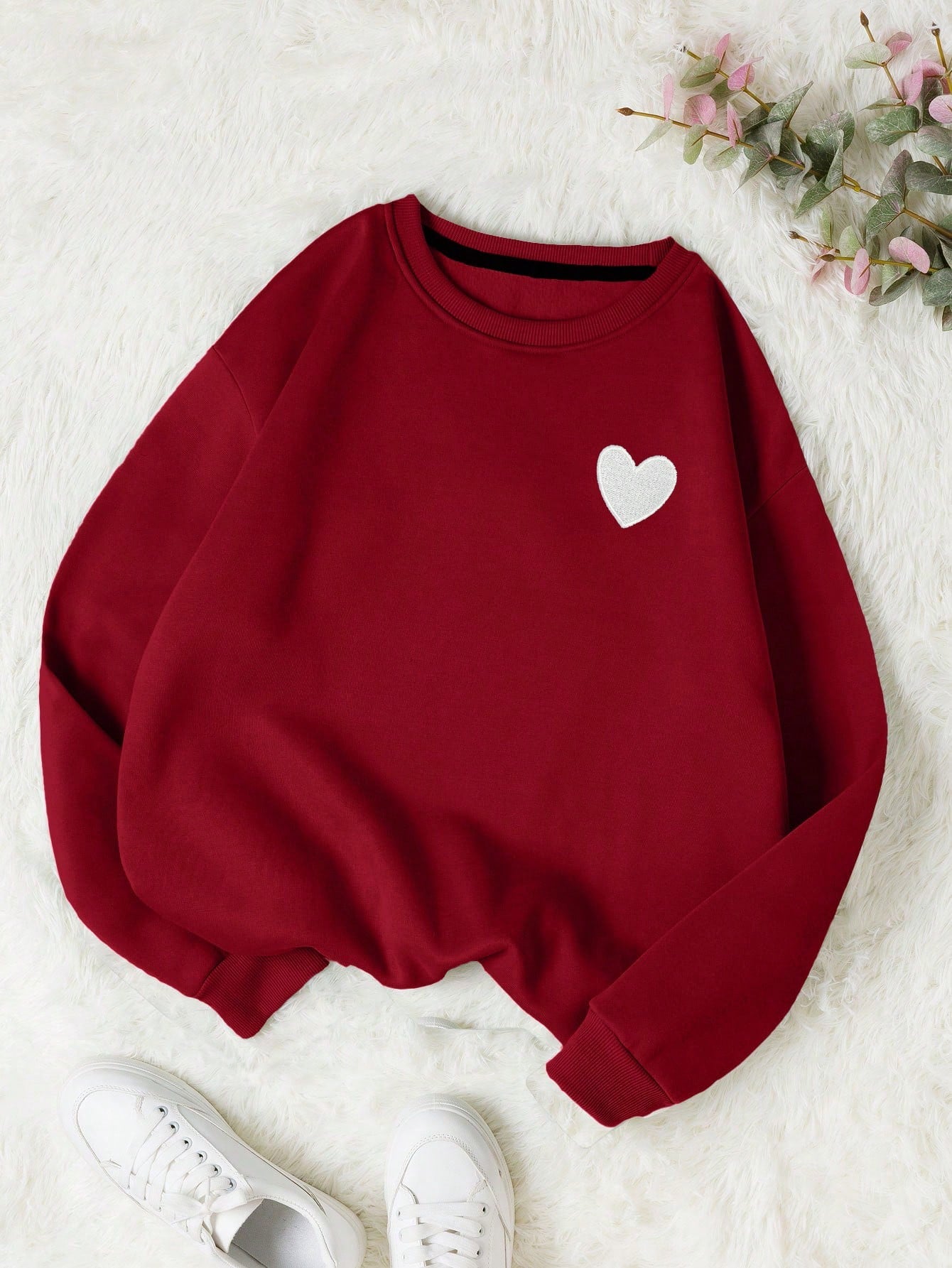 Heart Print Thermal Lined Sweatshirt