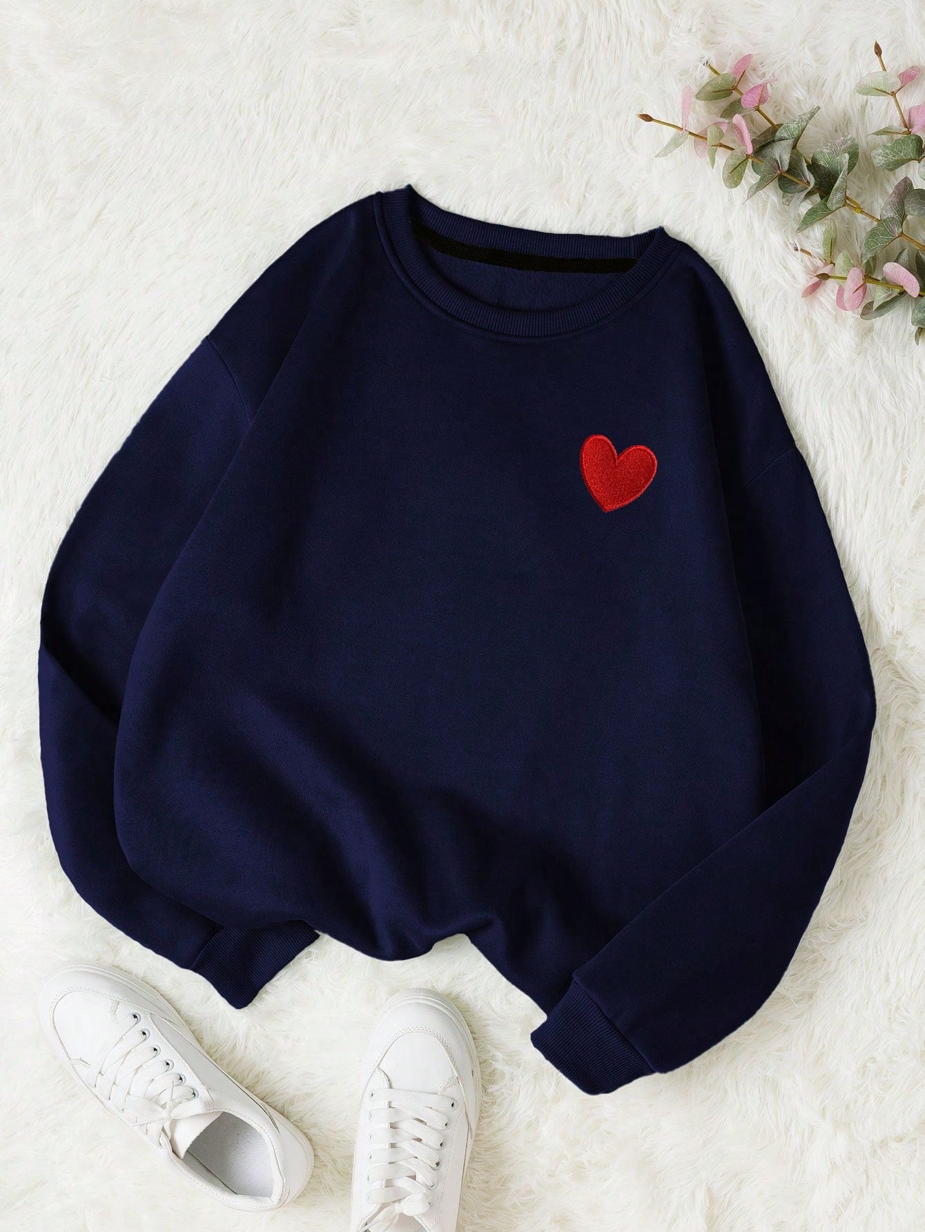 Heart Print Thermal Lined Sweatshirt