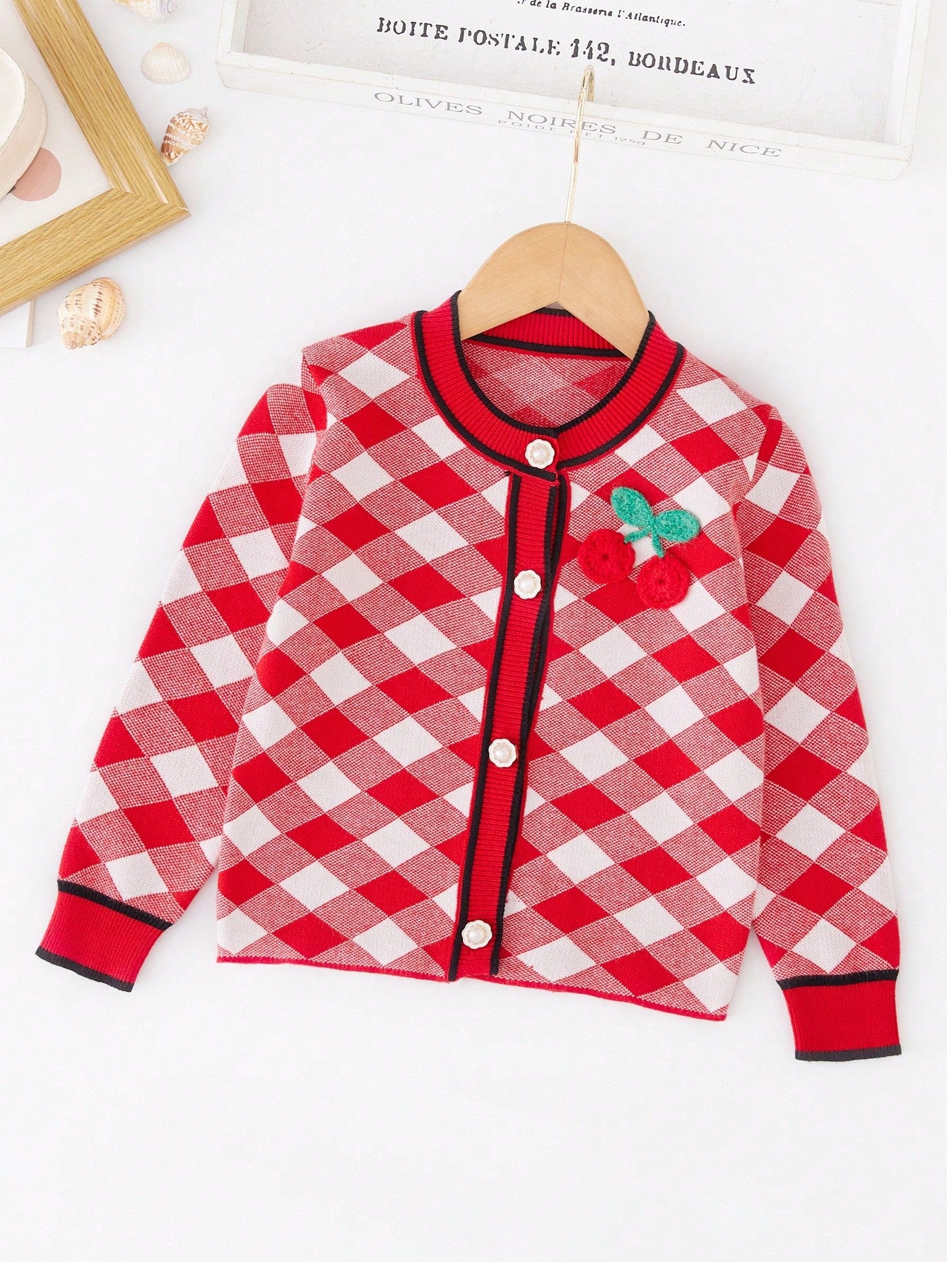 Young Girl Argyle Pattern Patched Cardigan