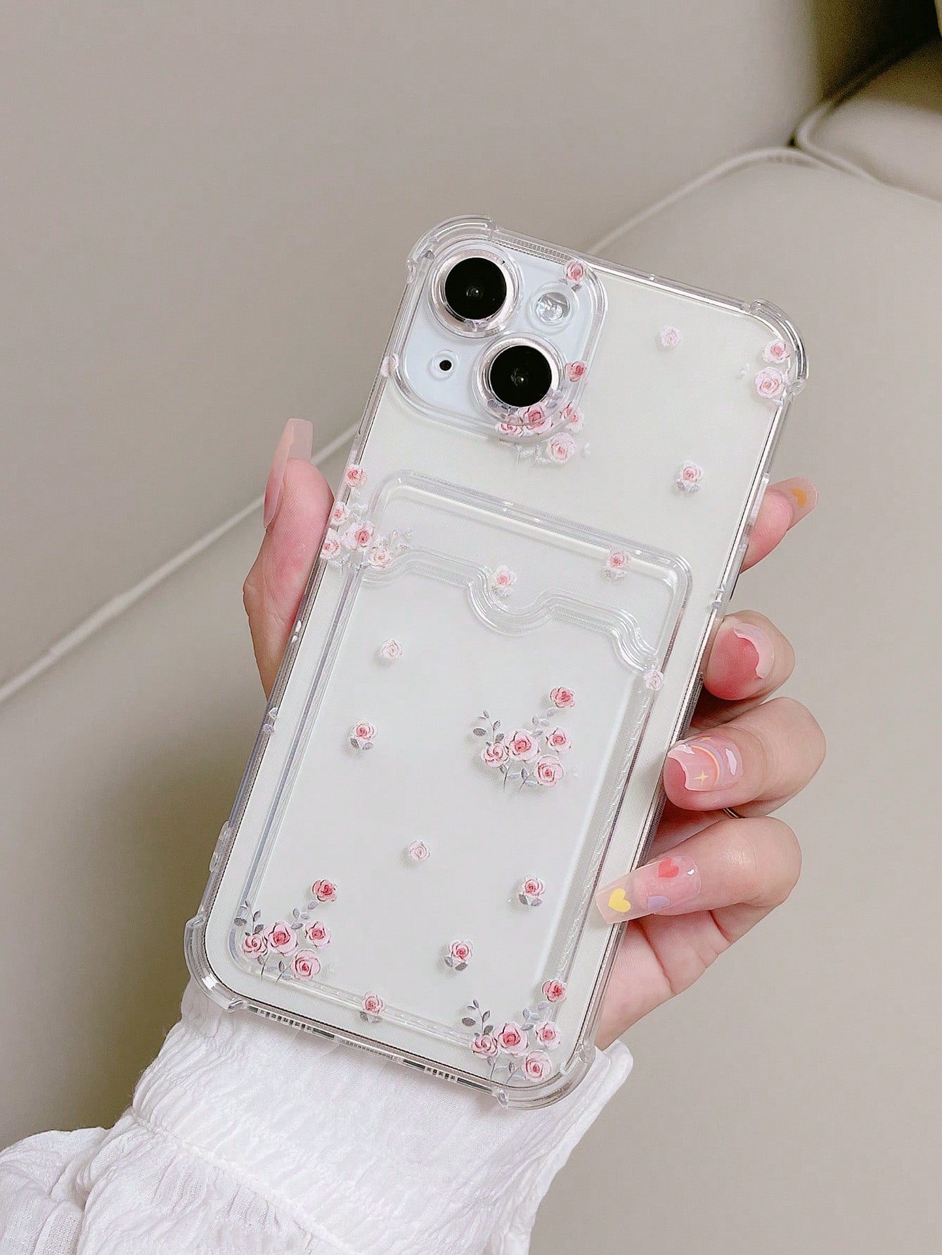 Flower Pattern Painted Card Slot Anti-fall Phone Case With Corner Protection