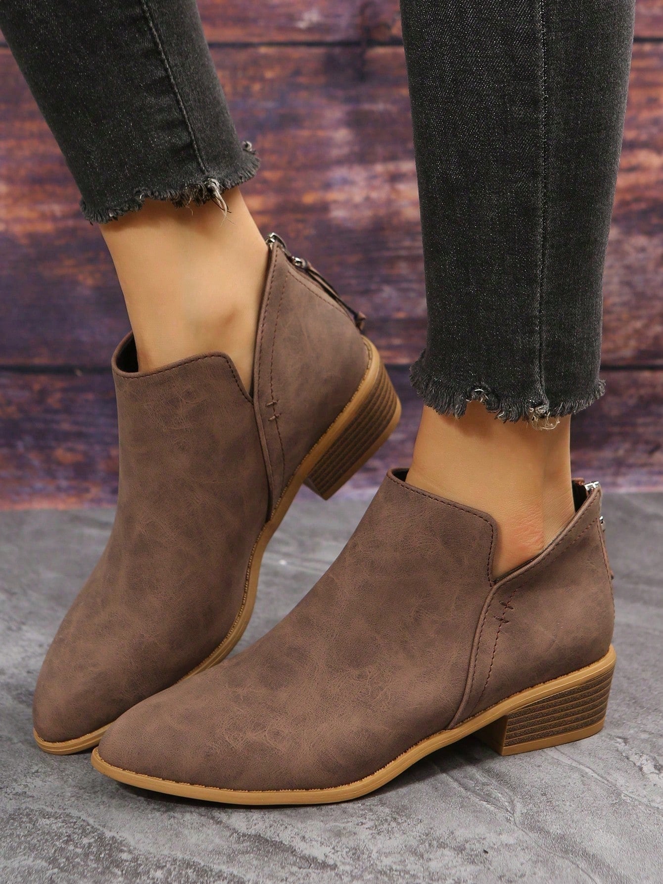 Chic Solid Color American Style Ankle Boots, Slip-on With Back Zipper