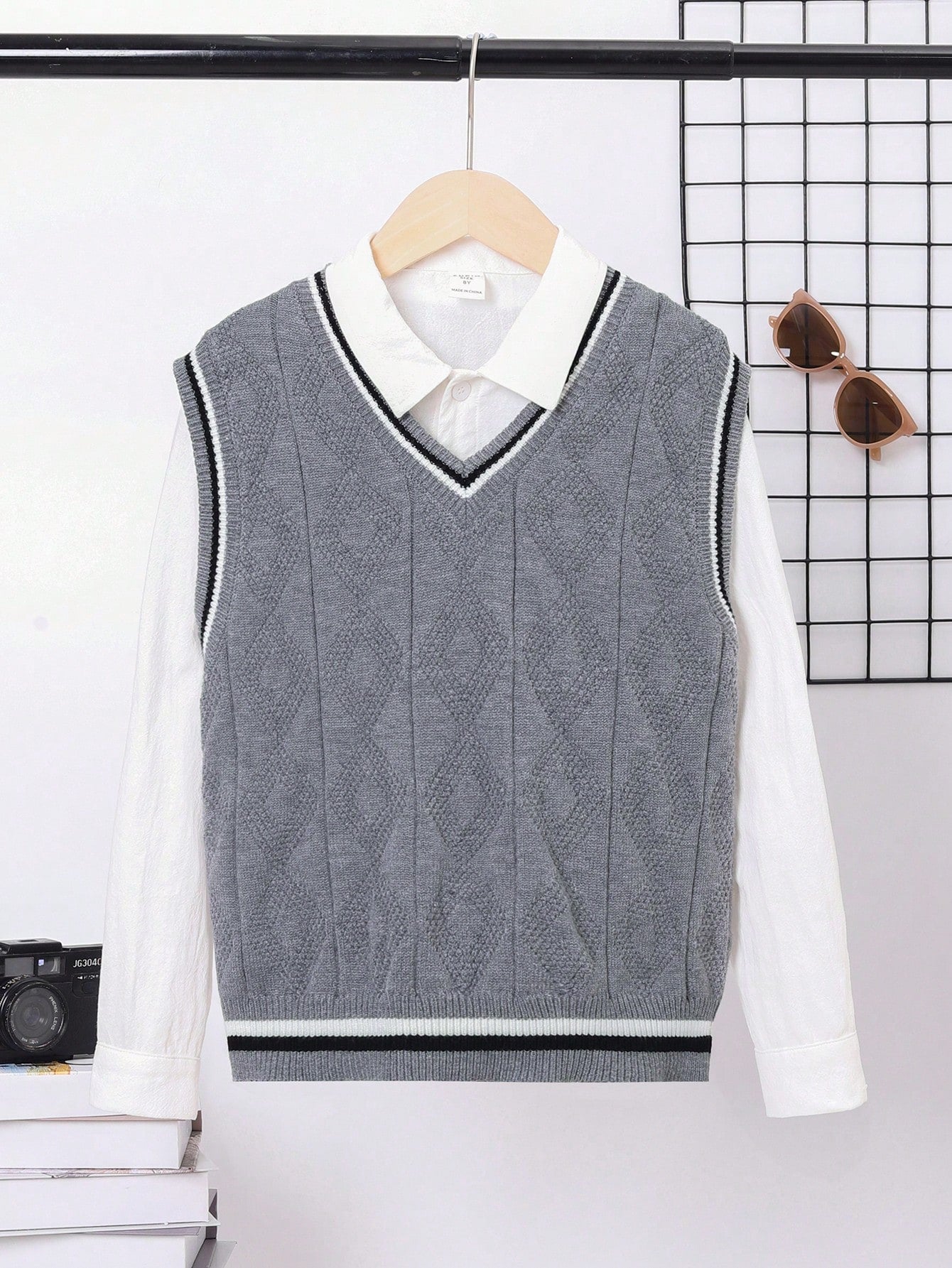 Tween Boy Striped Trim Sweater Vest Without Shirt