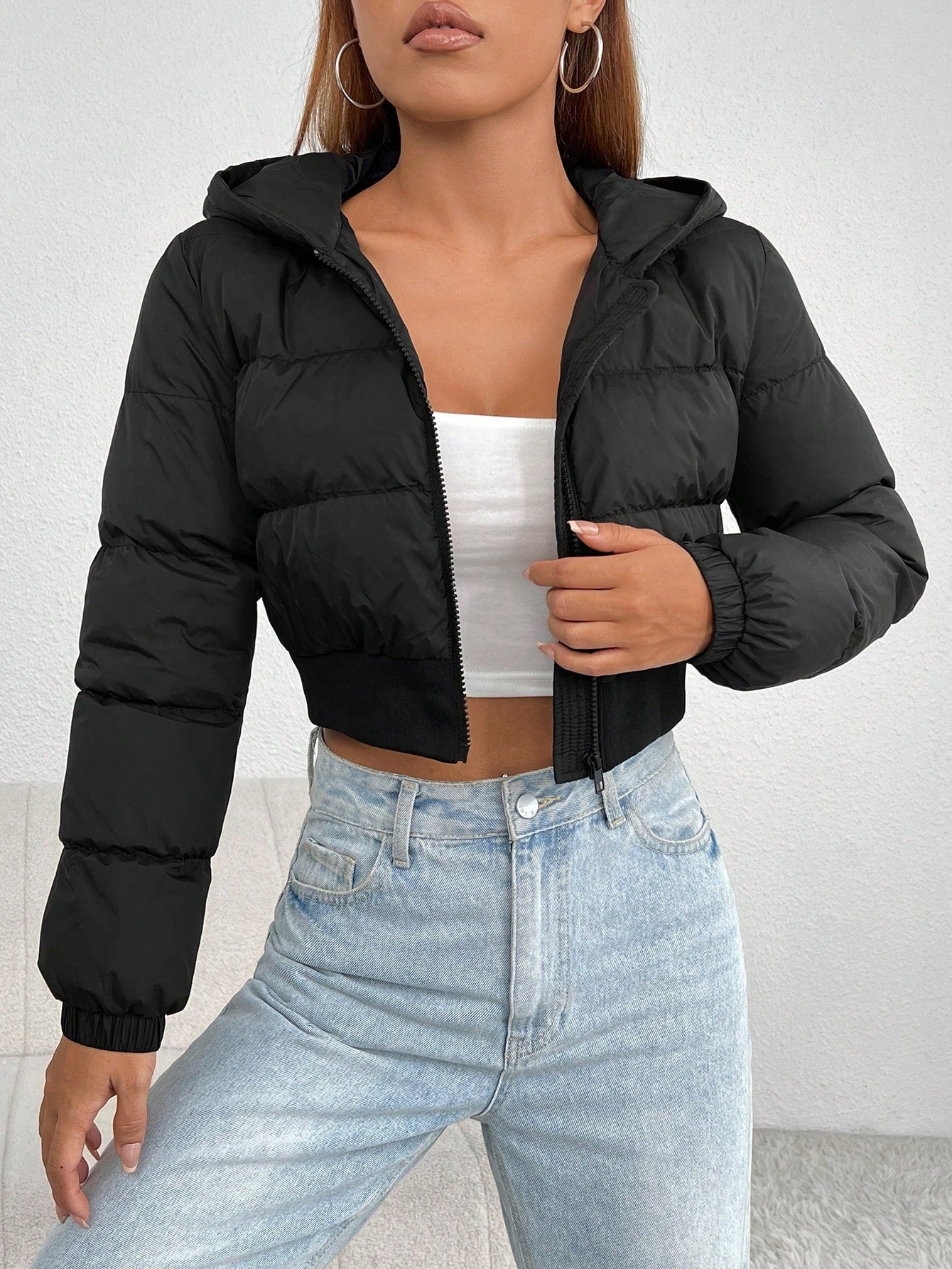 Zip Up Hooded Puffer White Coat