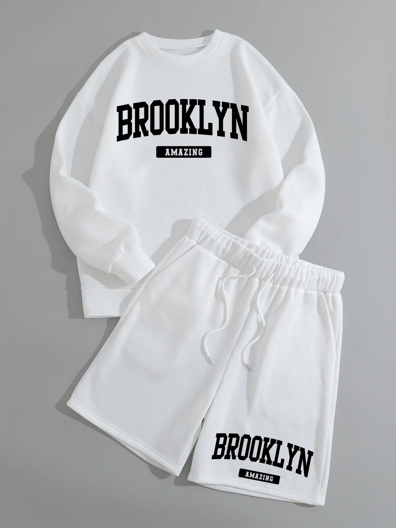 Men's Letter Printed Sweatshirt And Shorts Set