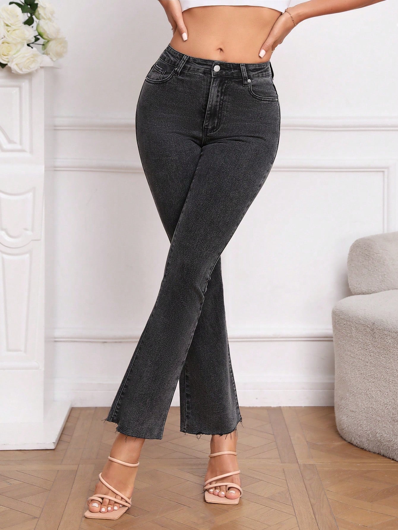 Solid Flare Leg Jeans