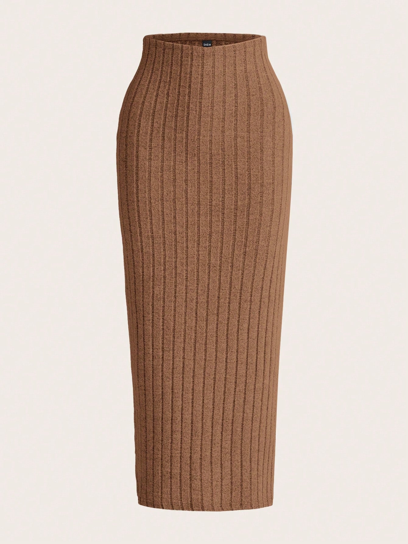 Solid Ribbed Knit Pencil Skirt