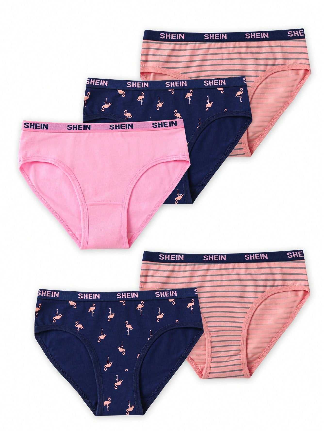 5pcs Multi-Colored Flamingo Printed Letter Waistband Triangle Panties For Tween Girls