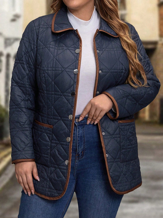 Plus Contrast Binding Quilted Coat