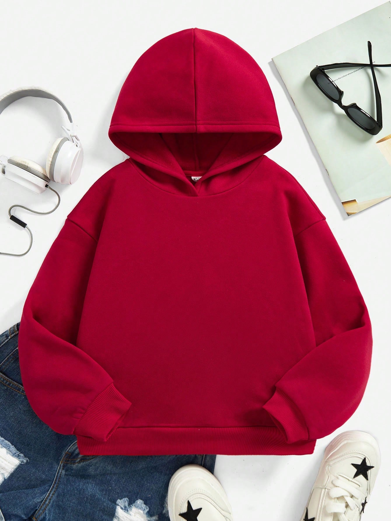 Teen Girl Solid Drop Shoulder Hoodie