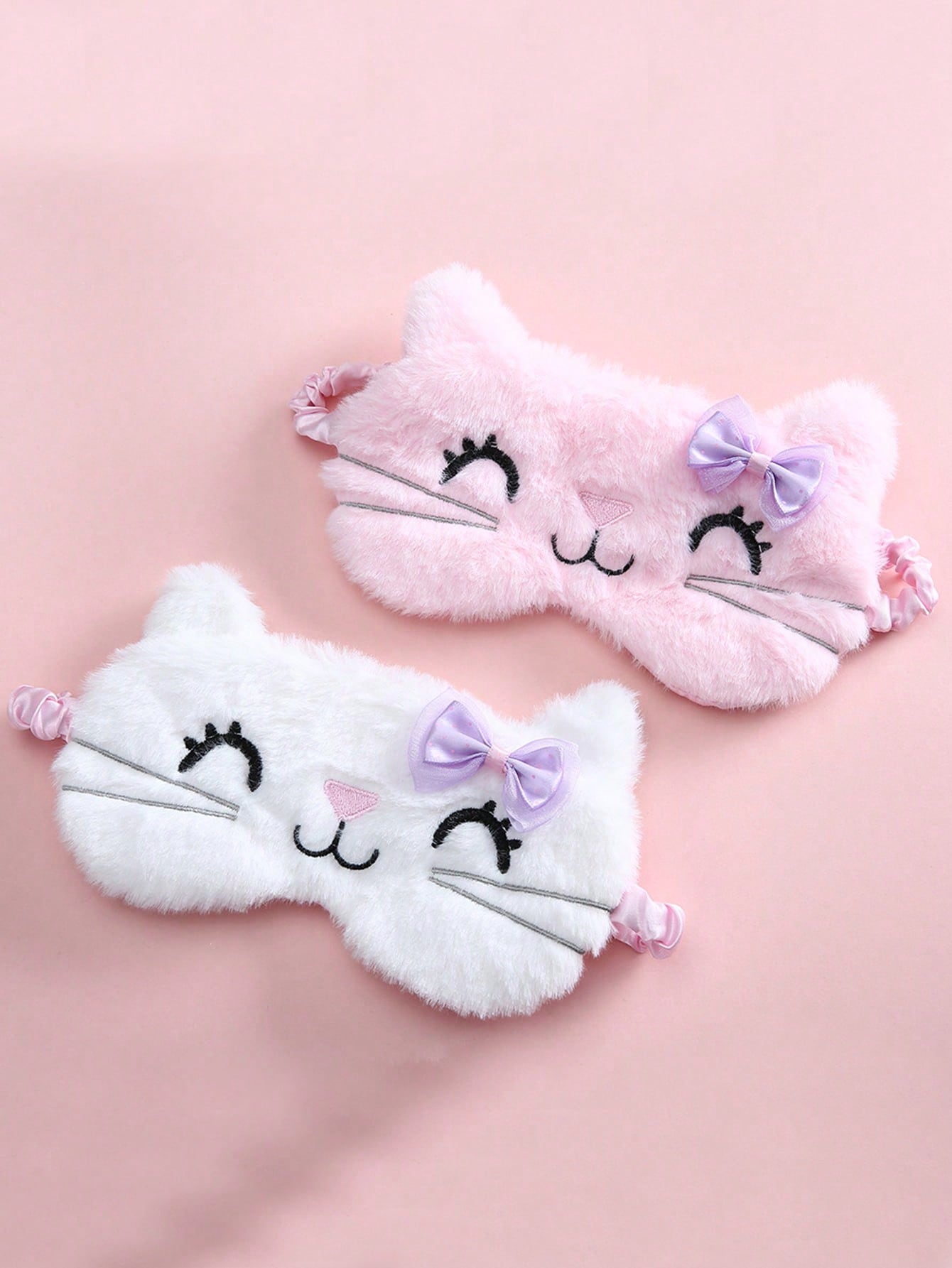 2pcs Girls' Cute Plush Cat Eye Mask