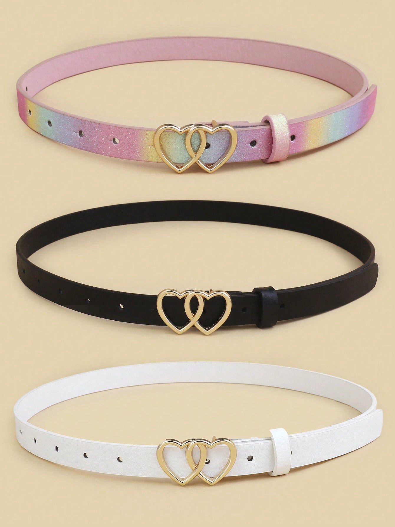 3pcs Kids Heart Buckle Decor Belt For Pants Decoration