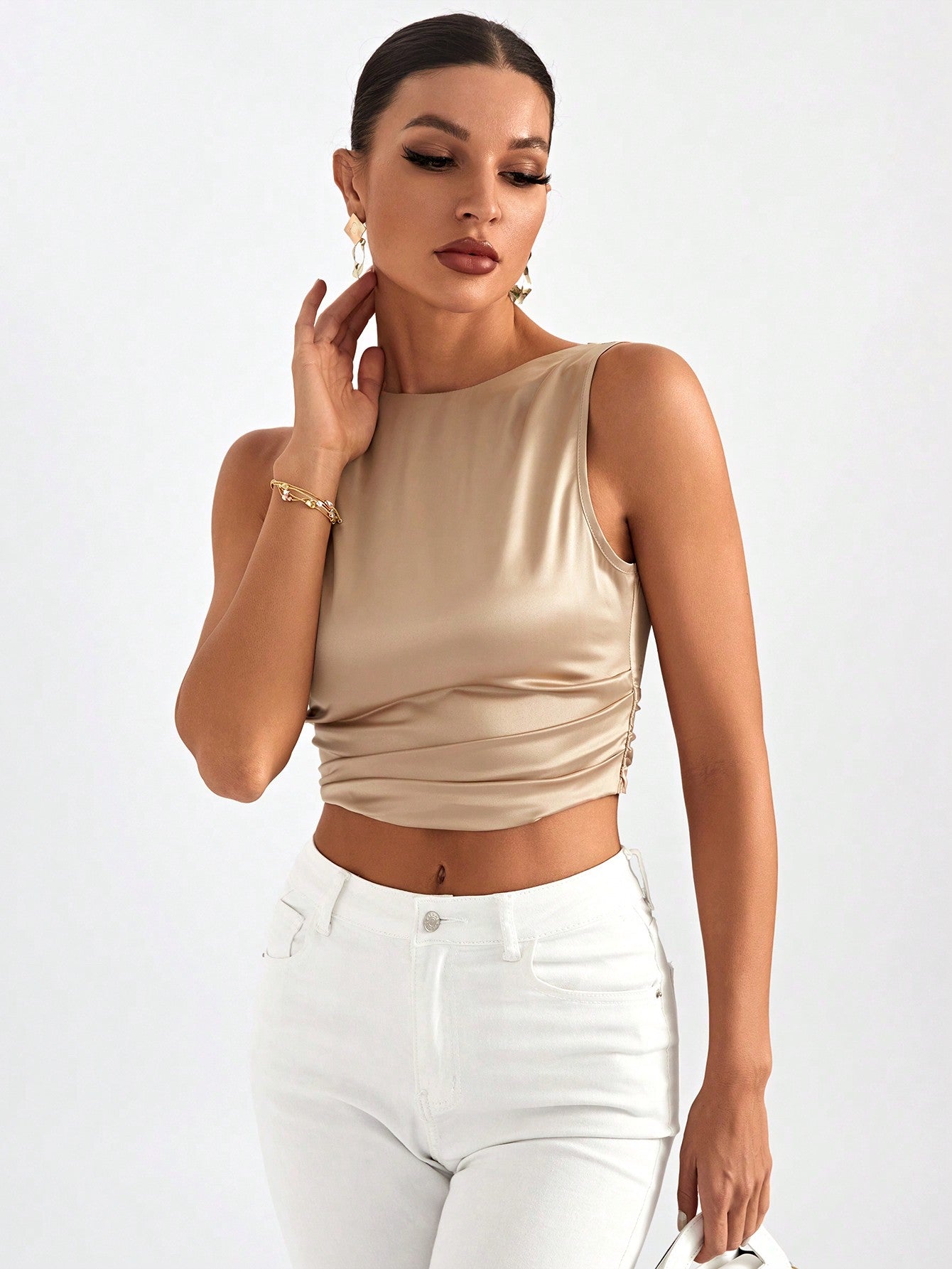 Tie Backless Crop Sleeveless Going Out Blouse