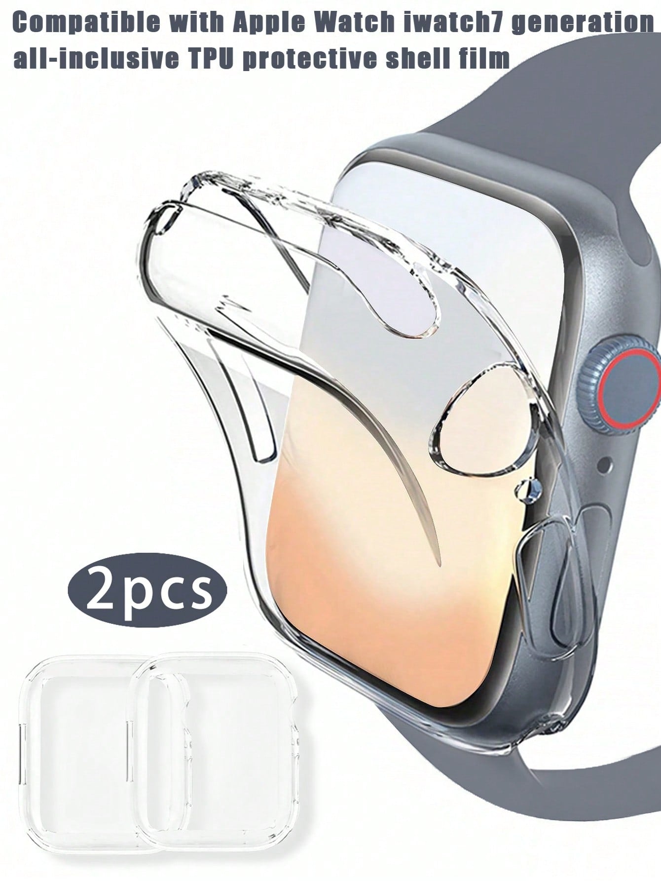 2pcs/Pack Transparent Tpu Full Coverage Watch Case & Screen Protector Compatible With Apple Watch Series 7 (38mm/40mm/41mm/42mm/44mm/45mm)