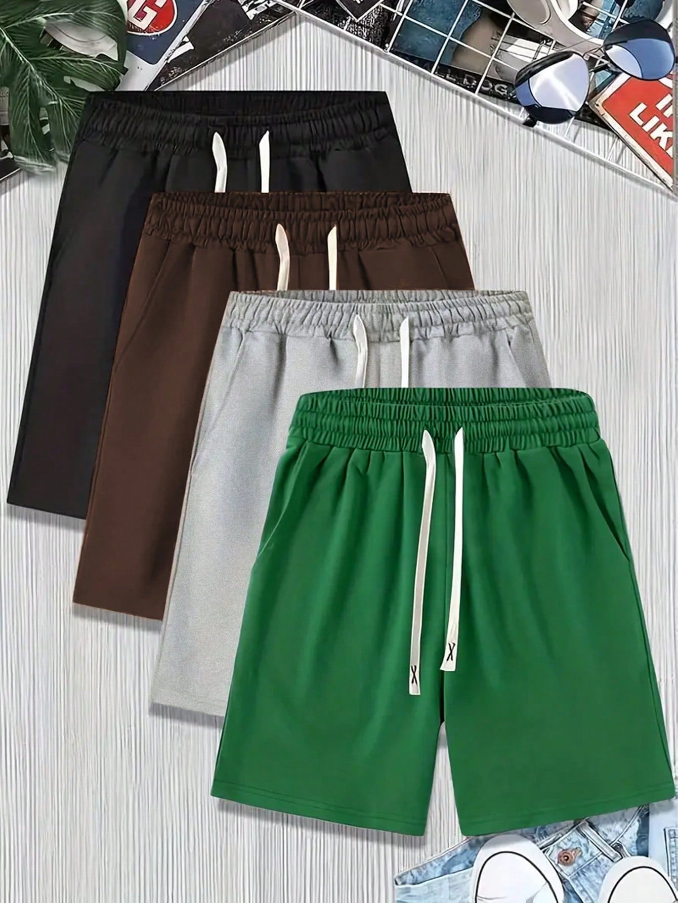 Men Plus 4pcs Drawstring Waist Shorts