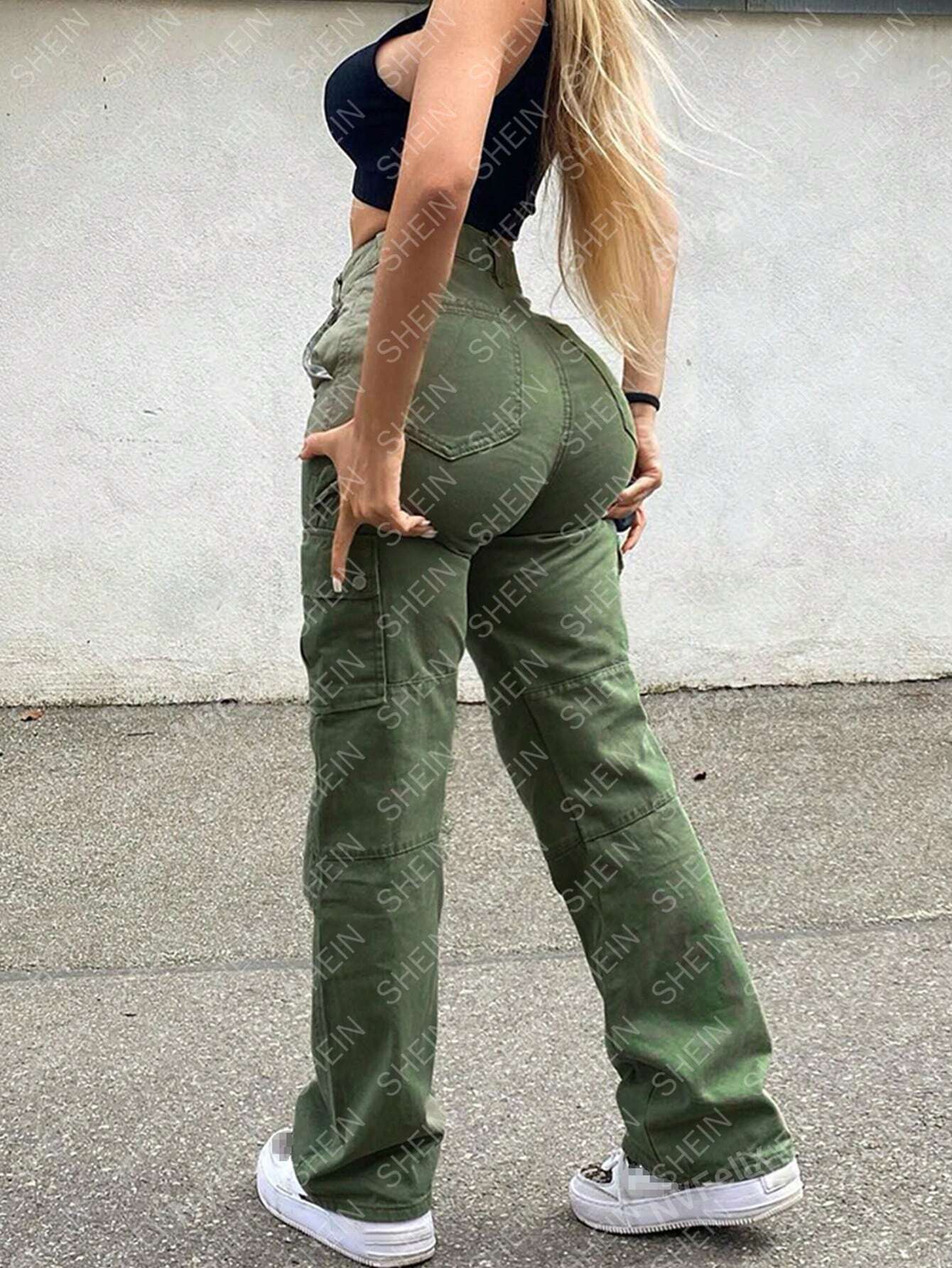 Vintage Y2k Pocket Cargo Pants-Stretchy Comfort Flap Denim For Women Street-Chic Style