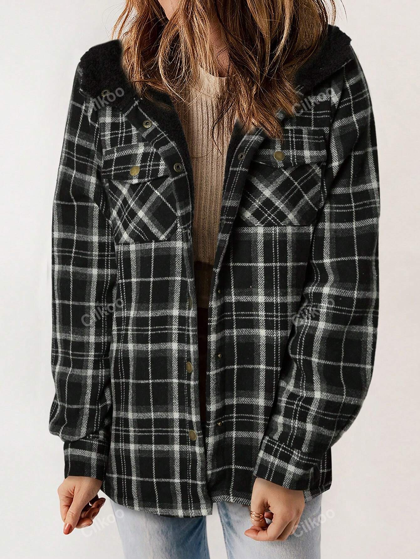 Plaid Print Thermal Lined Hooded Coat