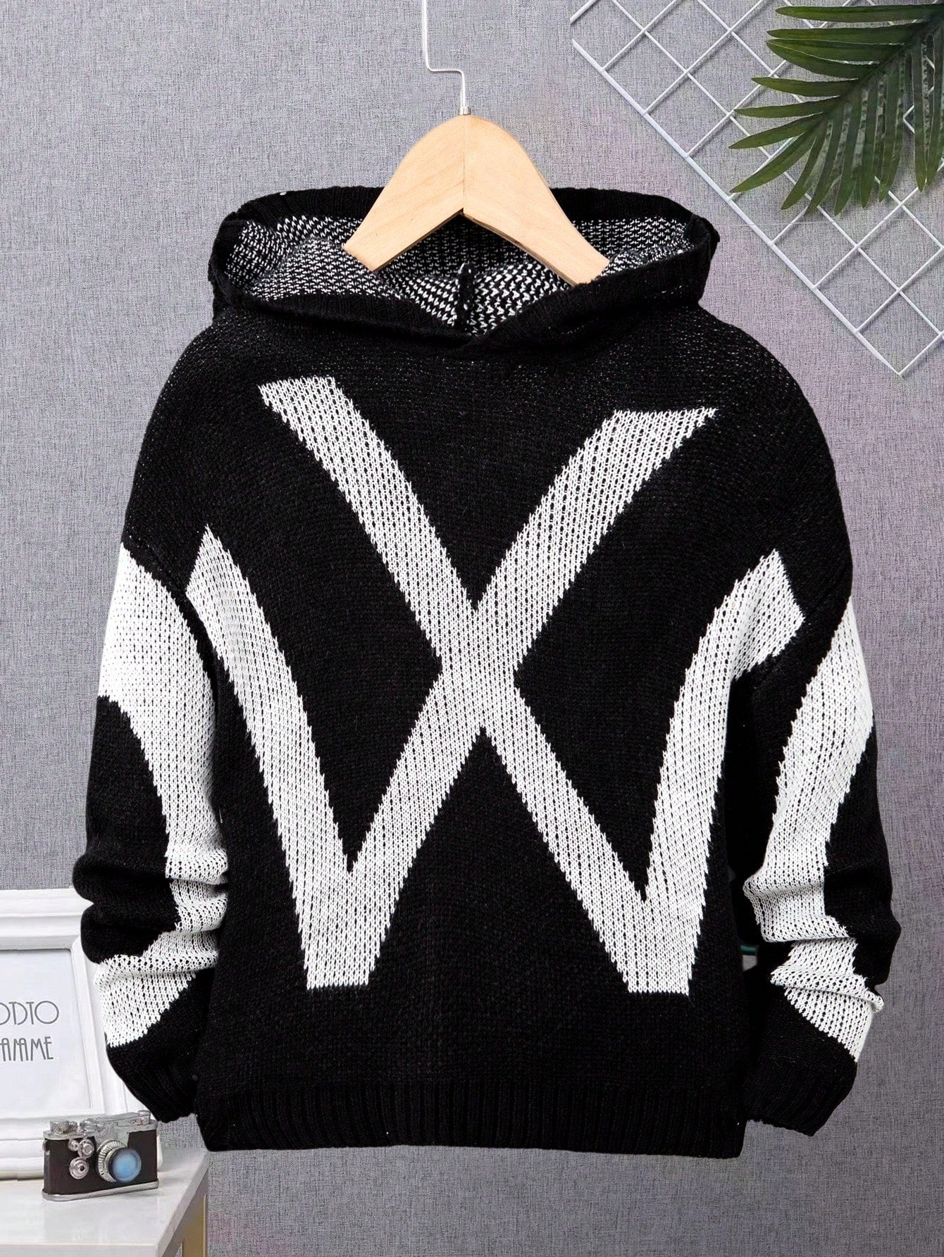 Tween Boy Graphic Pattern Drop Shoulder Hooded Sweater