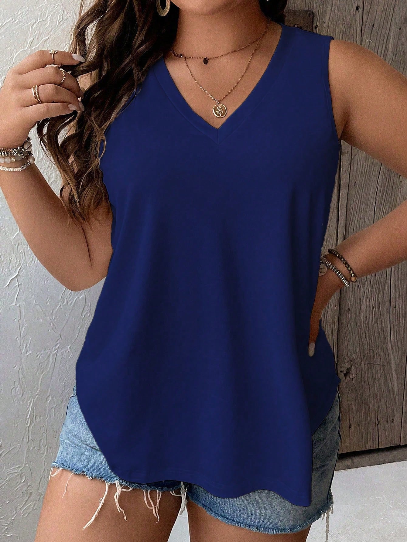 Plus Solid V Neck Tank Top