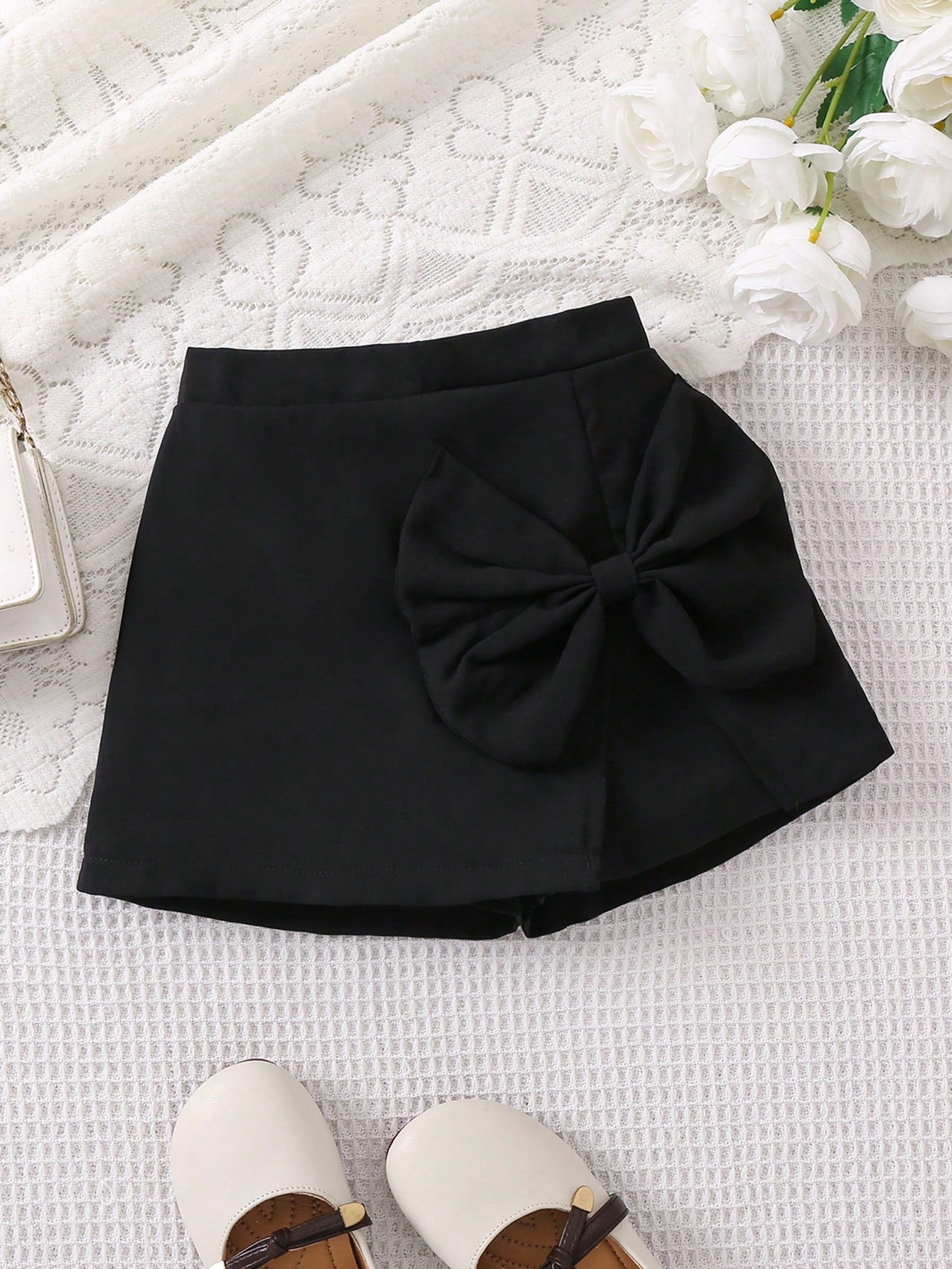 Young Girl Solid Color Bow Decor Summer Shorts