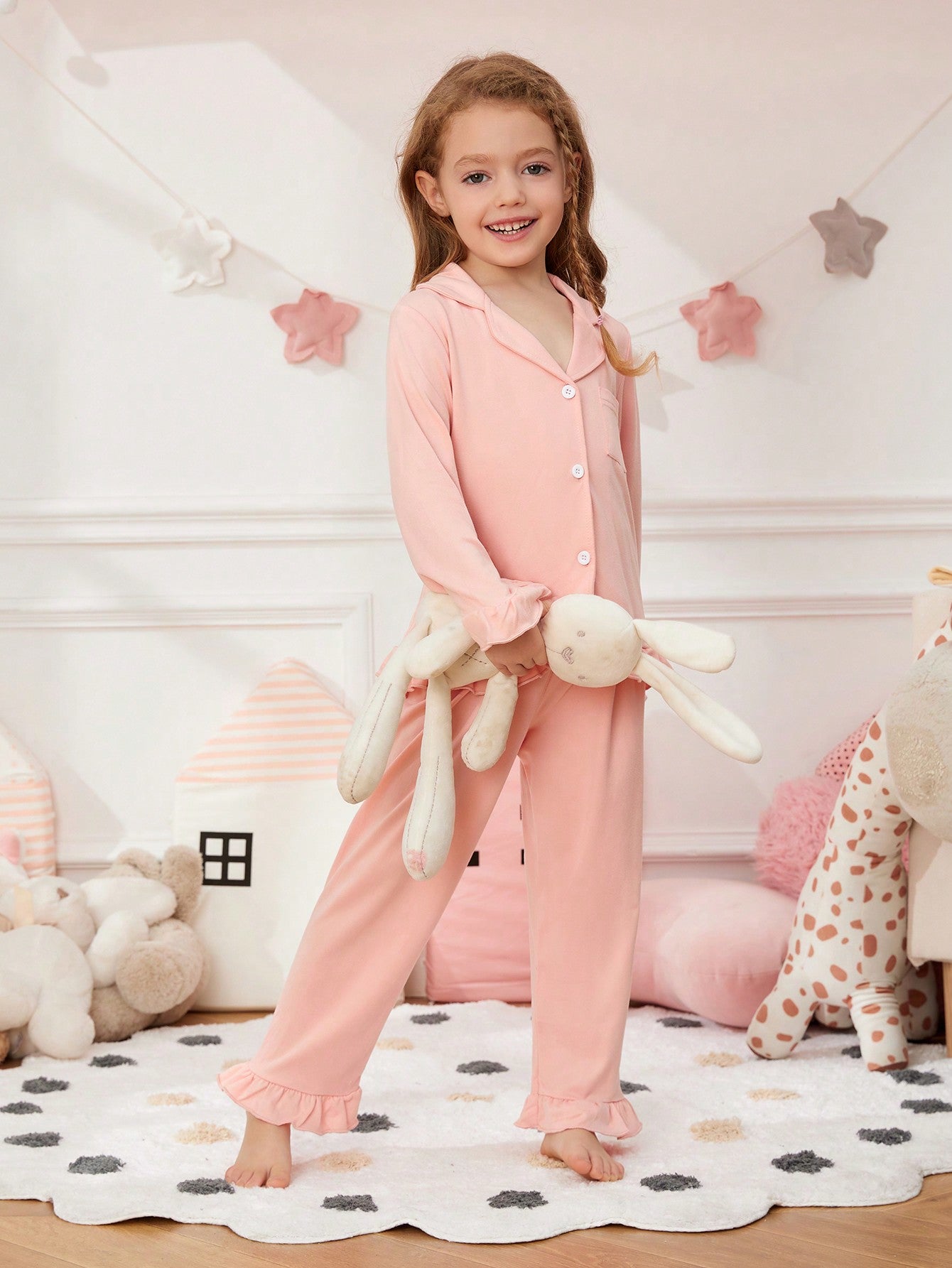 Young Girl Ruffle Trim Button Front PJ Set