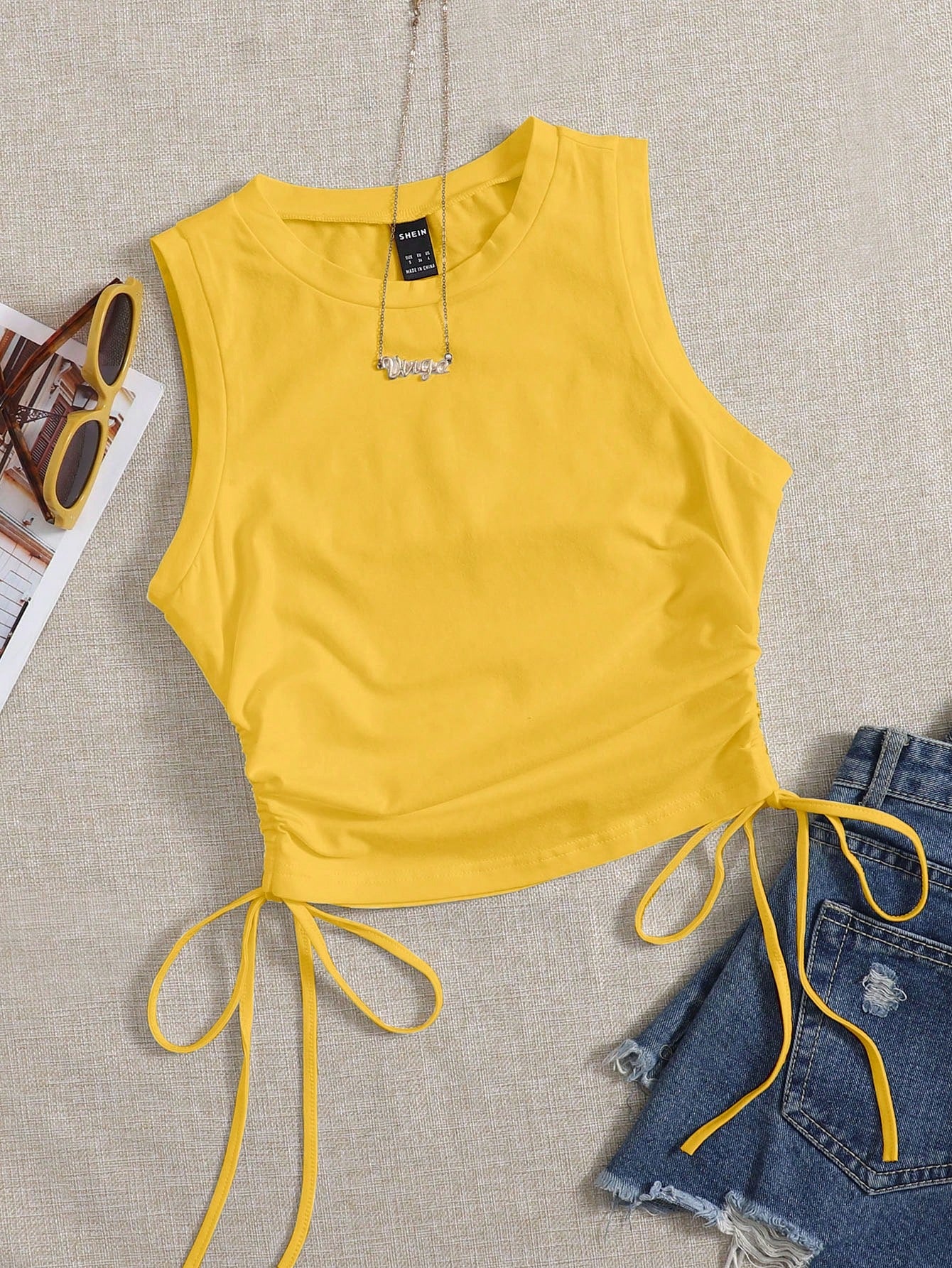 Drawstring Side Crop Tank Top