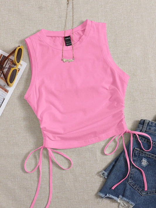 Drawstring Side Crop Tank Top