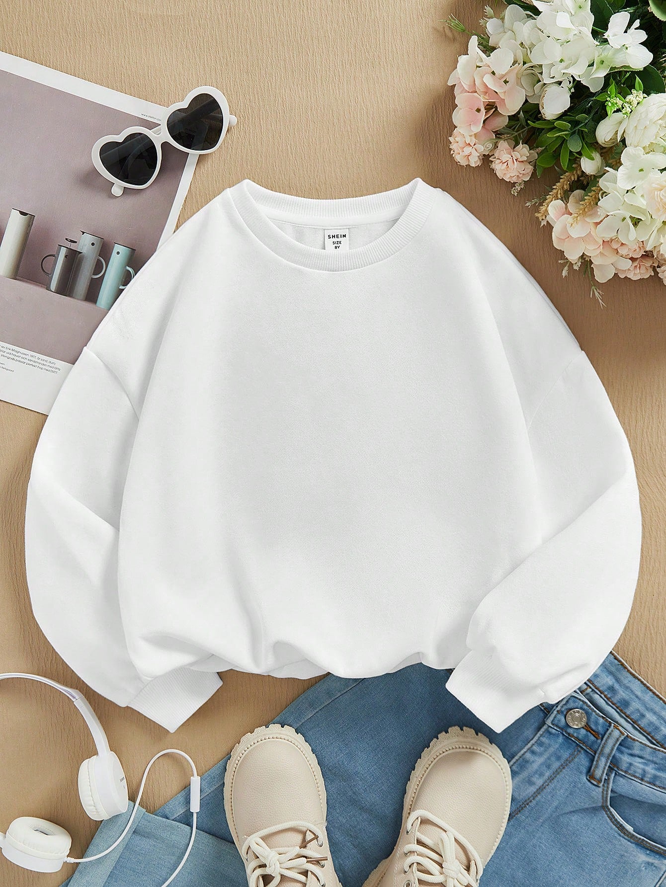 Tween Girls' Casual Solid Color Long Sleeve Round Neck Sweatshirt, Suitable For Autumn And Winter