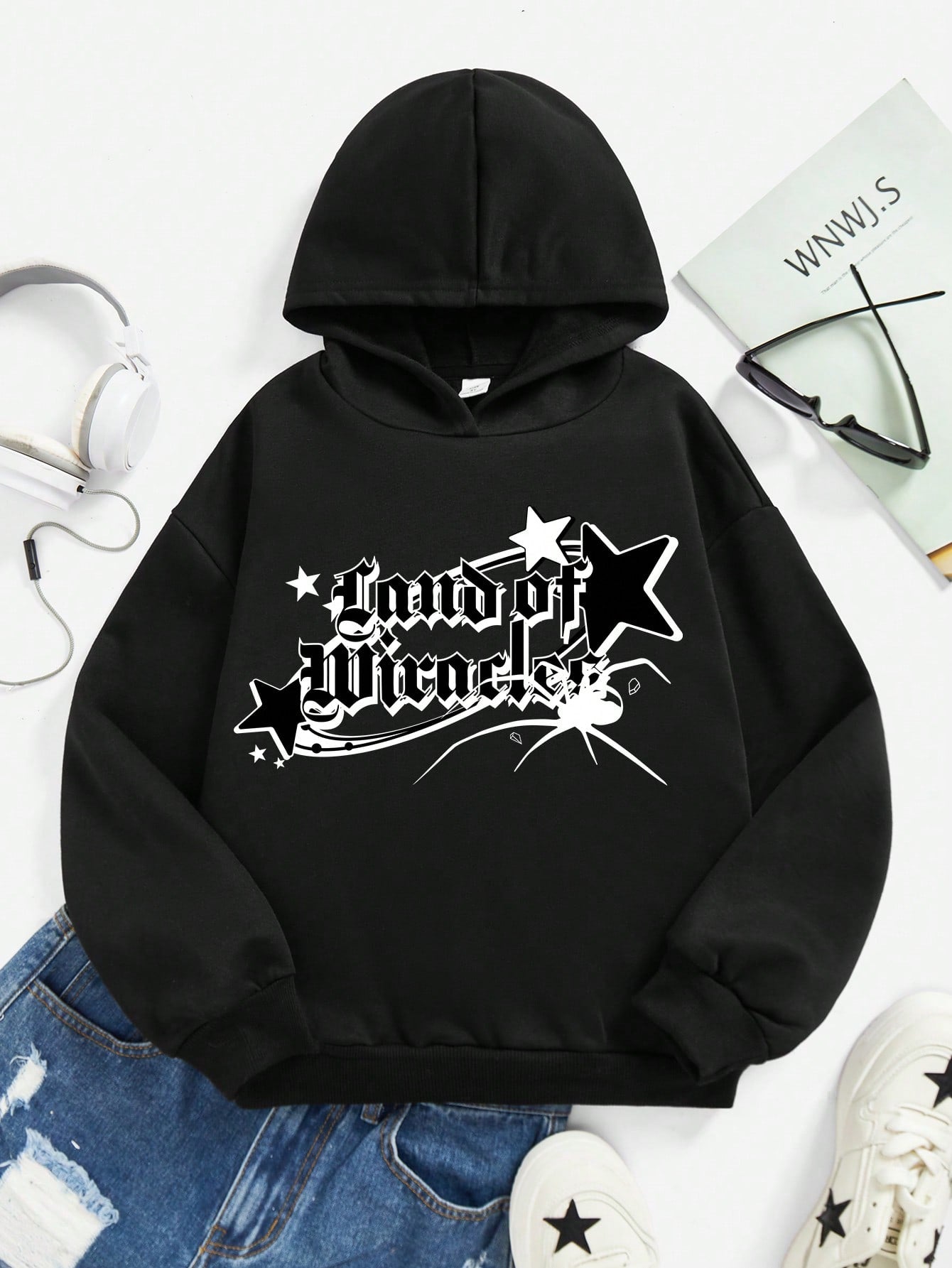 Teen Boy Casual & Simple Letter & Five-Pointed Star Pattern Hoodie, Suitable For Fall & Winter