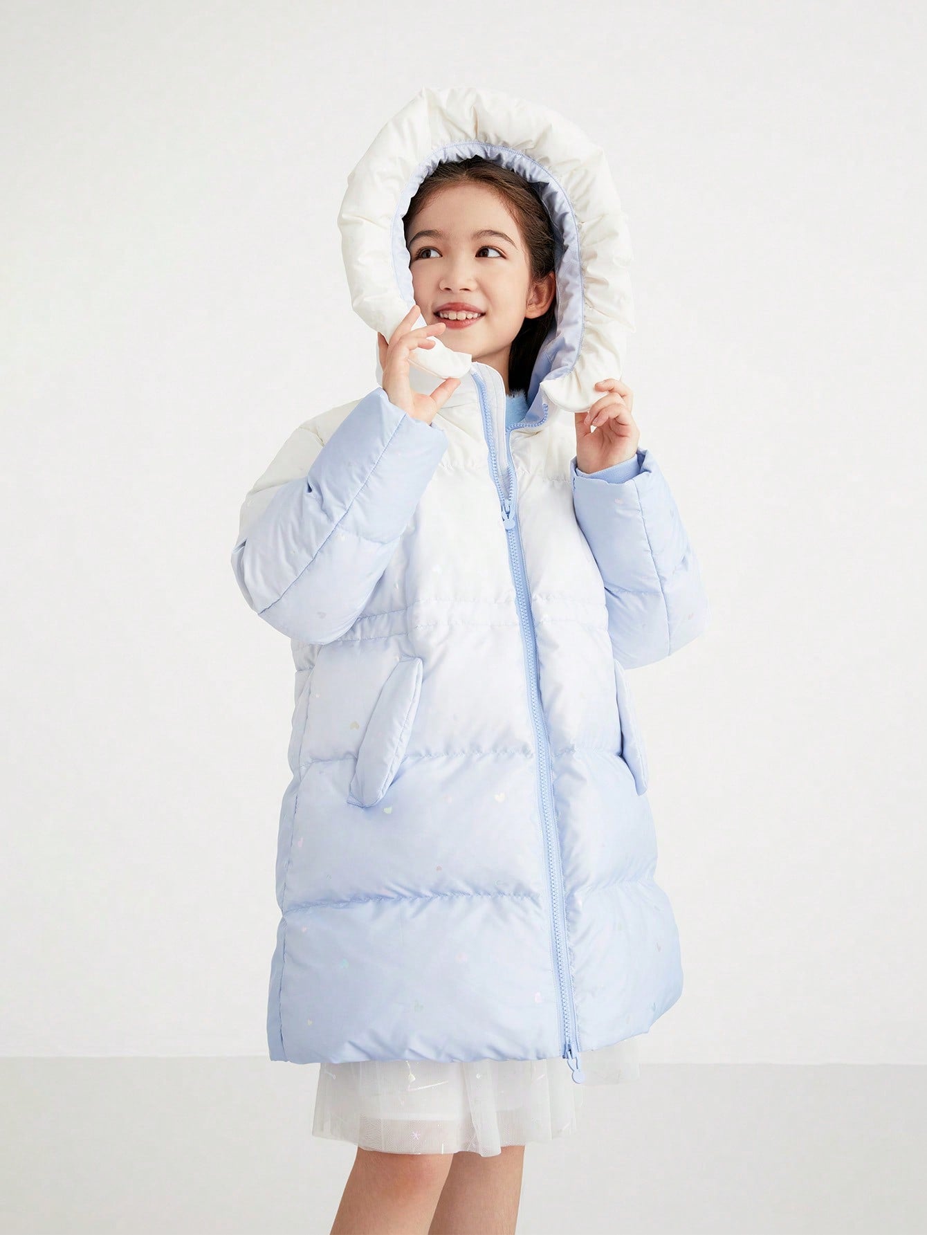 Tween Girl Winter Warm Mid Length Plush Down Jacket Blue