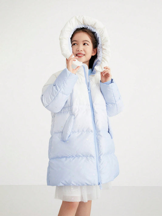 Tween Girl Winter Warm Mid Length Plush Down Jacket Blue