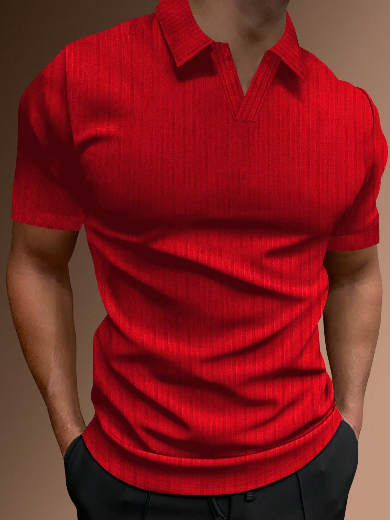 Men Solid Ribbed Knit Polo Shirt