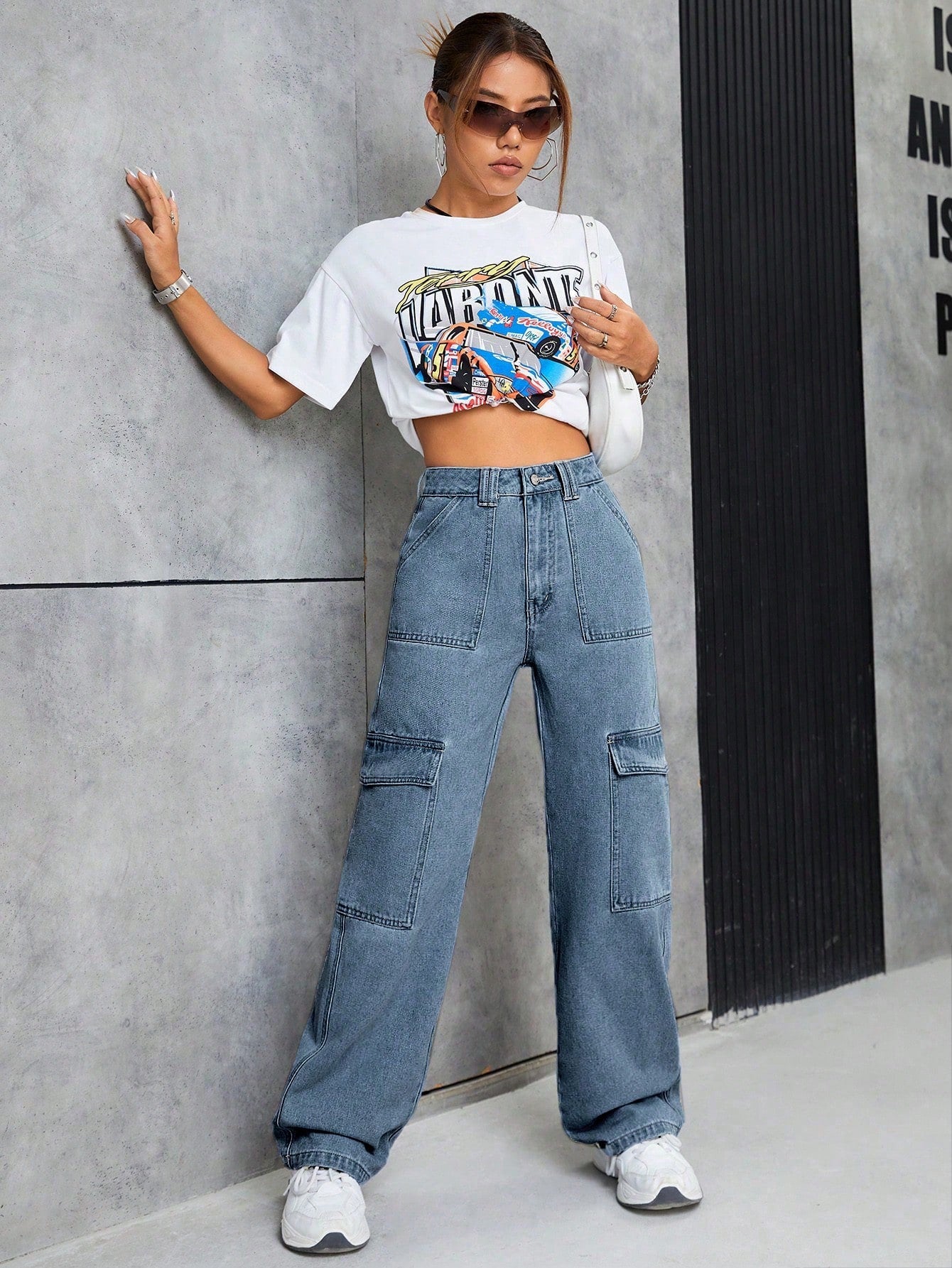 PETITE High Waist Flap Pocket Cargo Jeans