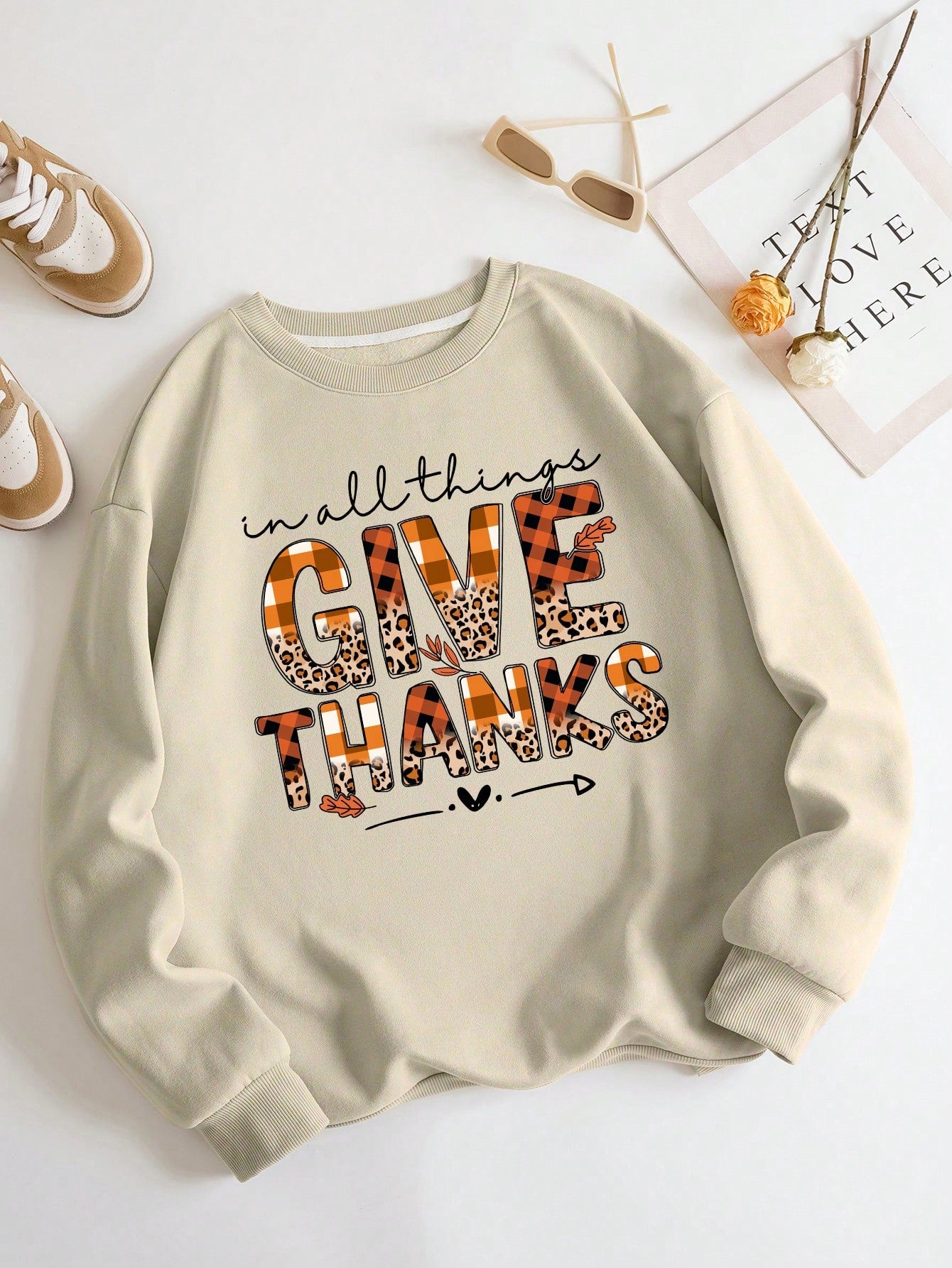 Plus Slogan Graphic Thermal Lined Sweatshirt