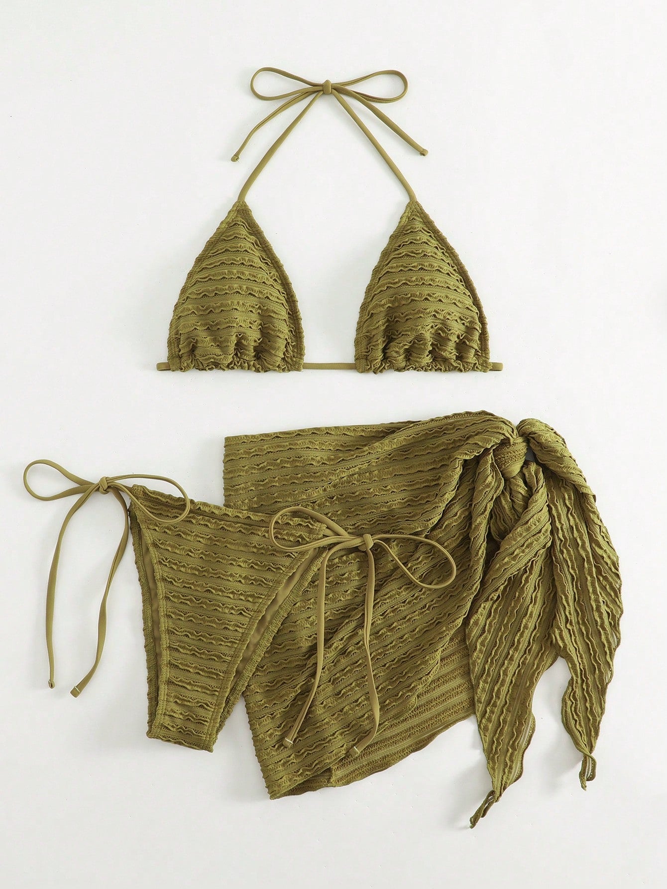 Swim Summer Beach Halter Triangle Bikini Set With Beach Skirt