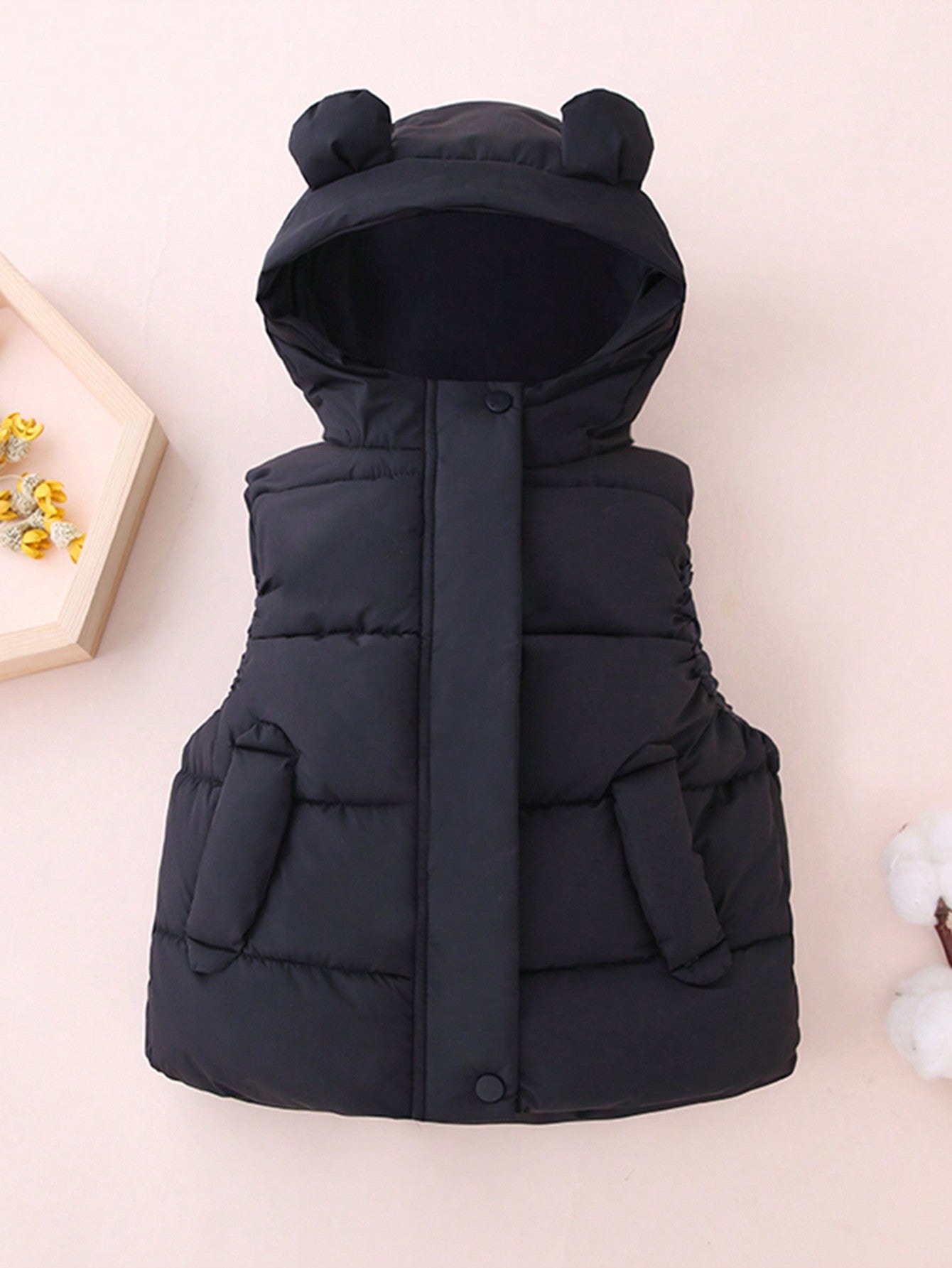 Young Girl 3D Ear Design Hooded Vest Puffer Coat