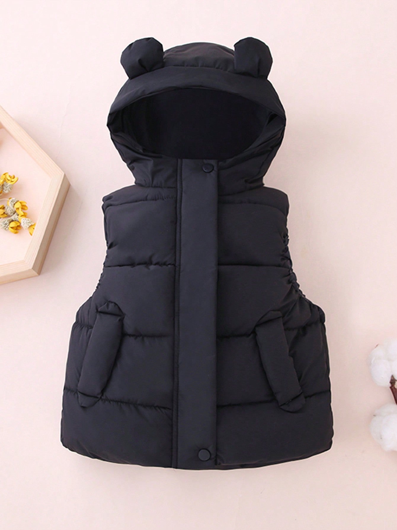 Young Girl 3D Ear Design Hooded Vest Puffer Coat