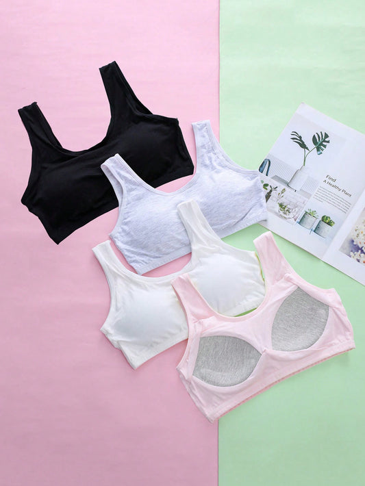 Tween Girl 4pcs Solid Wireless Bralette