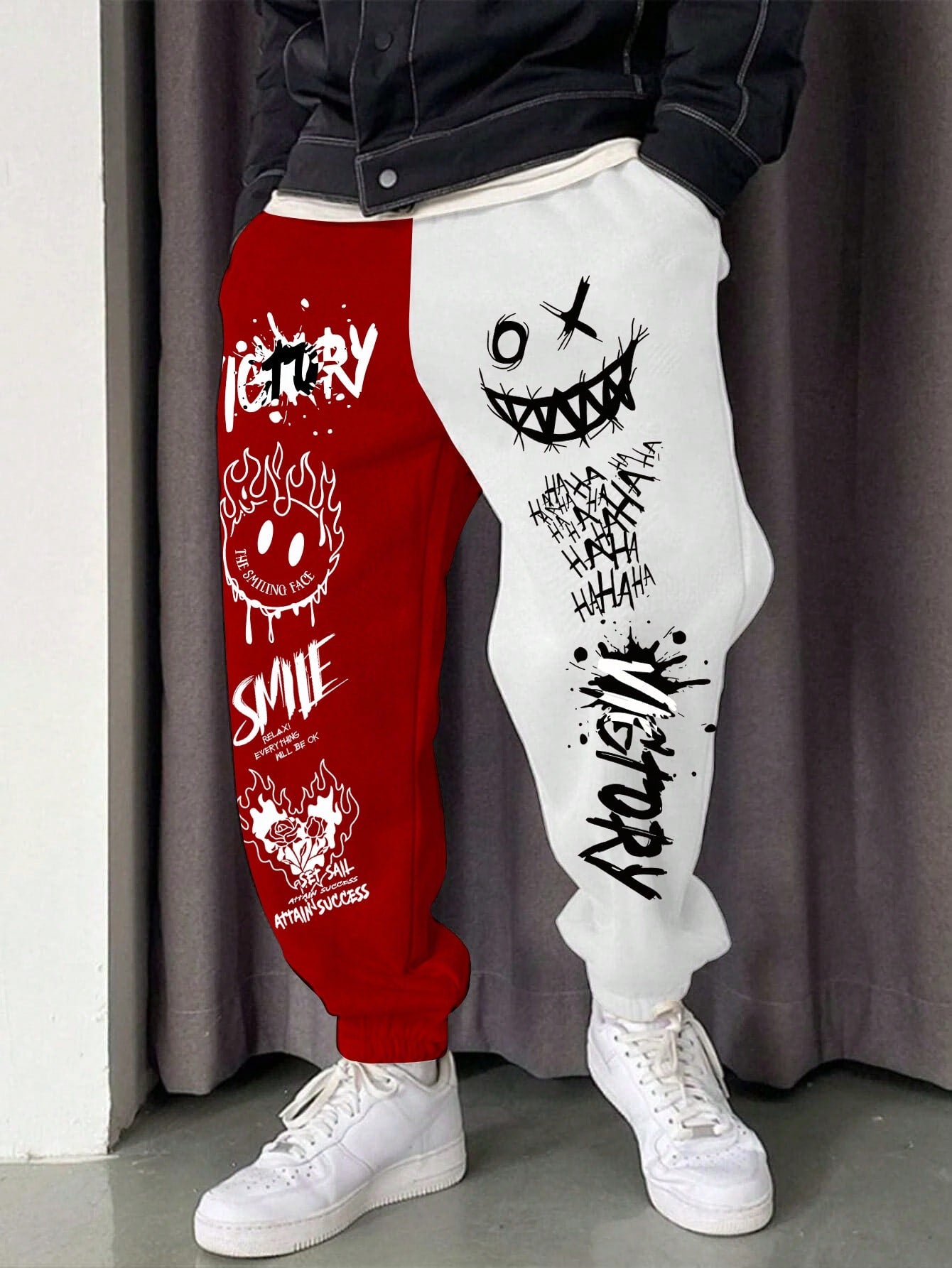 Men Plus Cartoon & Letter Graphic Two Tone Sweatpants