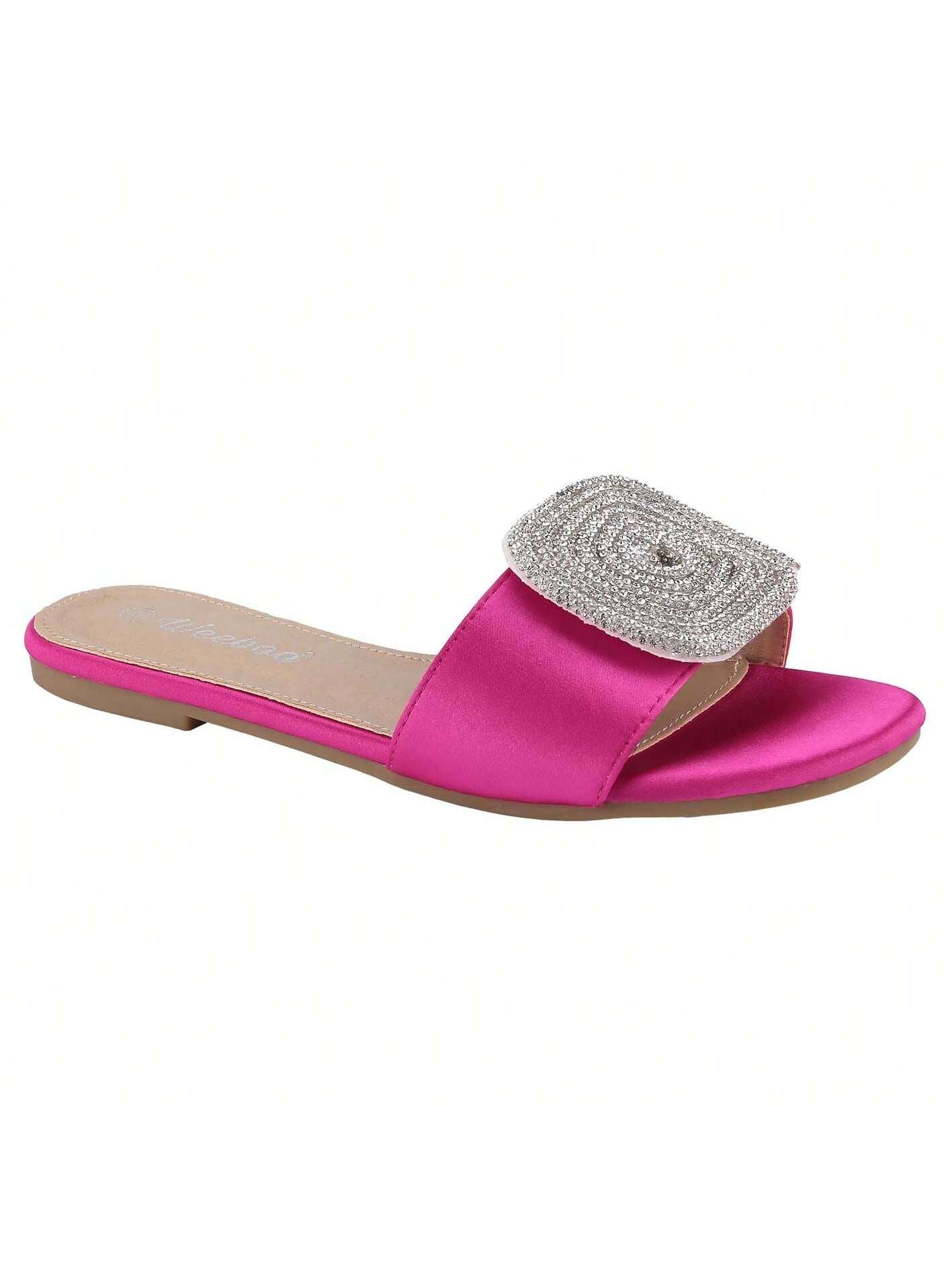 BELOVELY【Simple-3】Women's Flat RhinestoneSandals Fashion Slides light Slippers for Summer