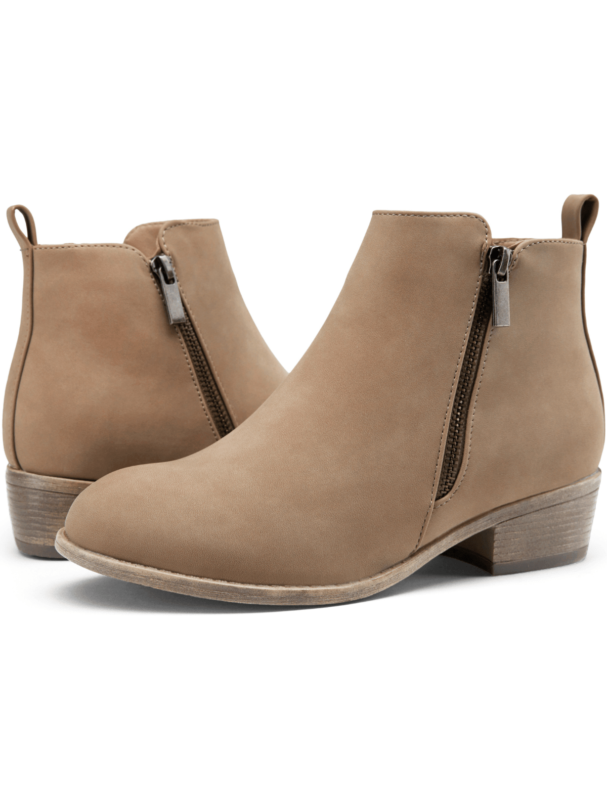 Women's Elegant Ankle Boots Thick Low Heel Tan Nubuck Zipper Round Toe Fashion Booties for Women