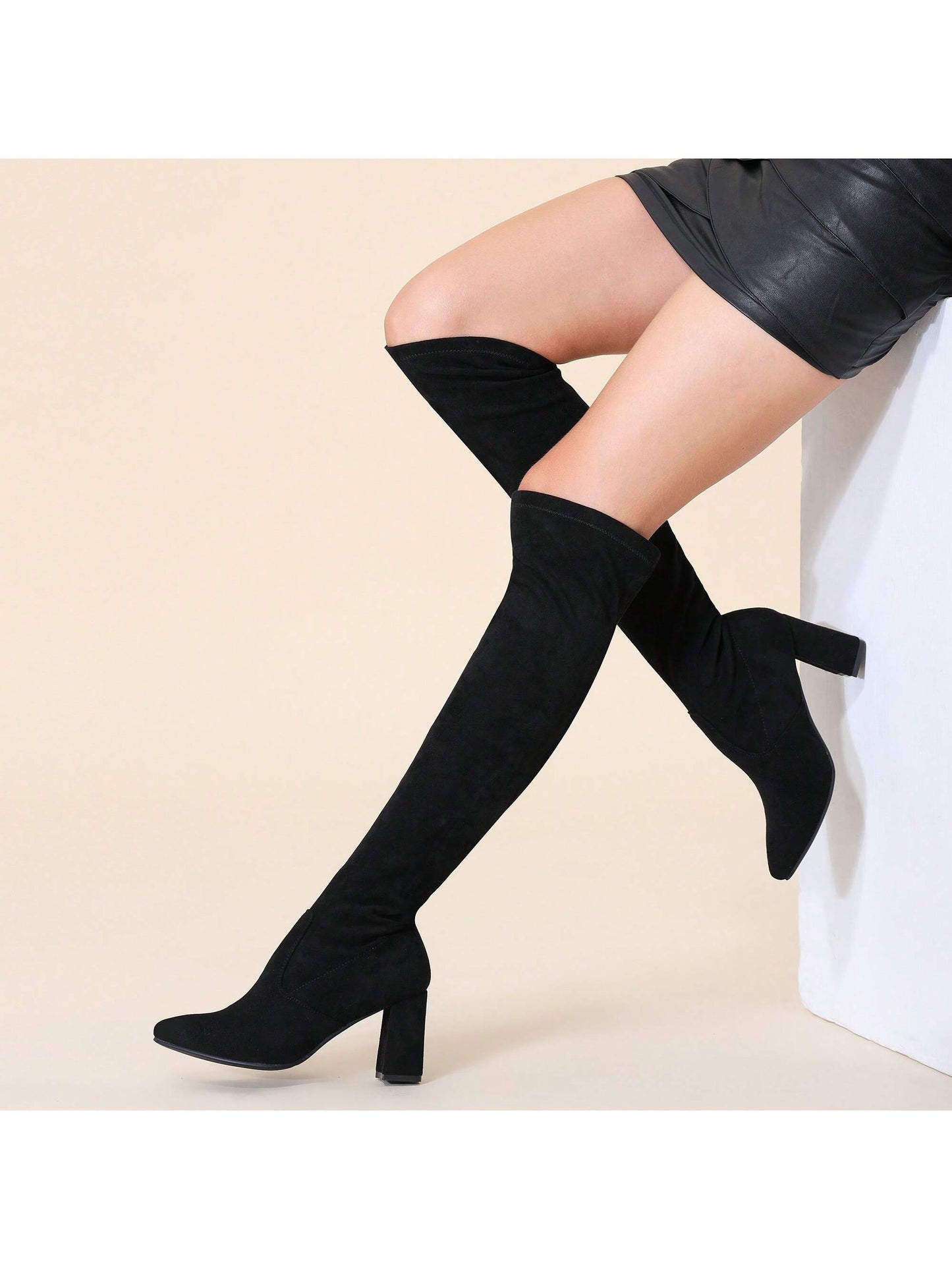 Women Spring Fall Comfort Thigh High Boots White Heels Pointy-Toe And High-Heel Over The Knee Boots Wedding Party Prom