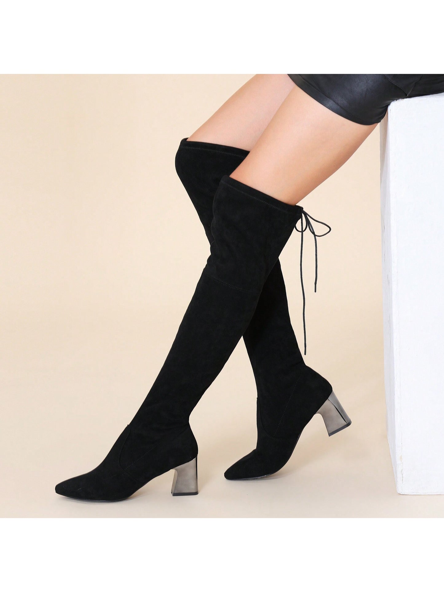 Women Spring Fall Comfort Thigh High Boots White Heels Pointy-Toe And High-Heel Over The Knee Boots Wedding Party Prom