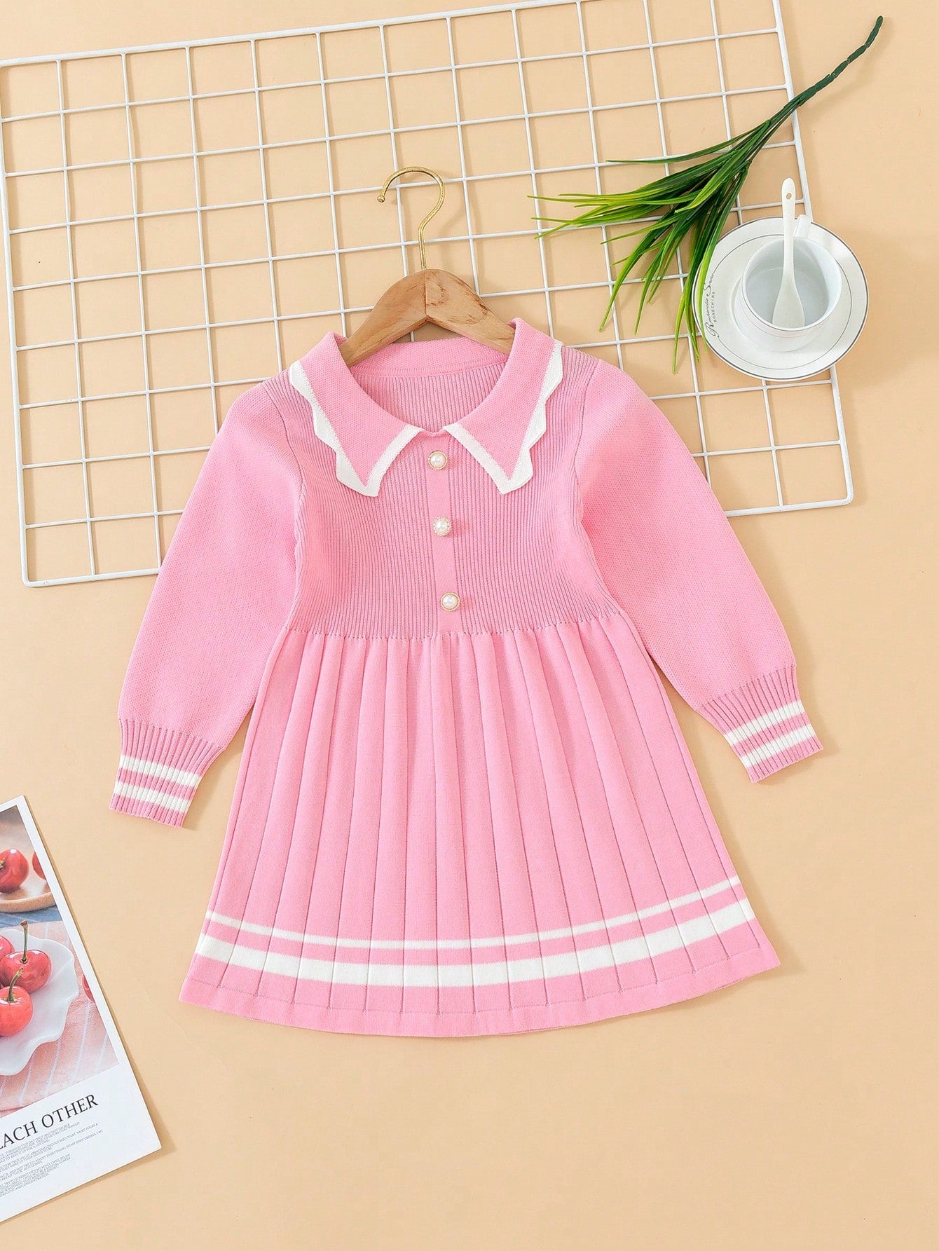 Young Girl Statement Collar Pleated Hem Dress