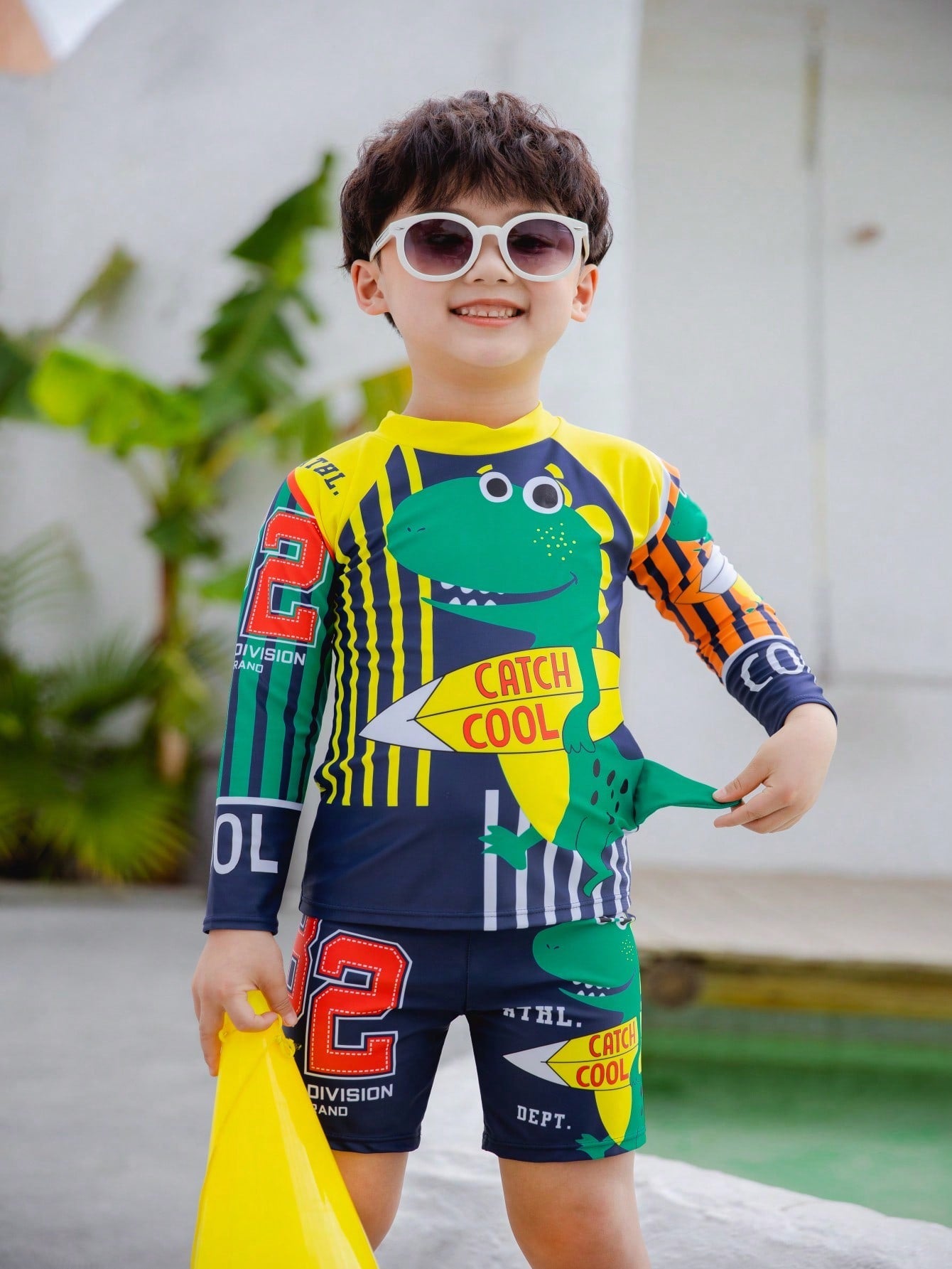 Young Boy Cartoon Graphic Beach Swimsuit